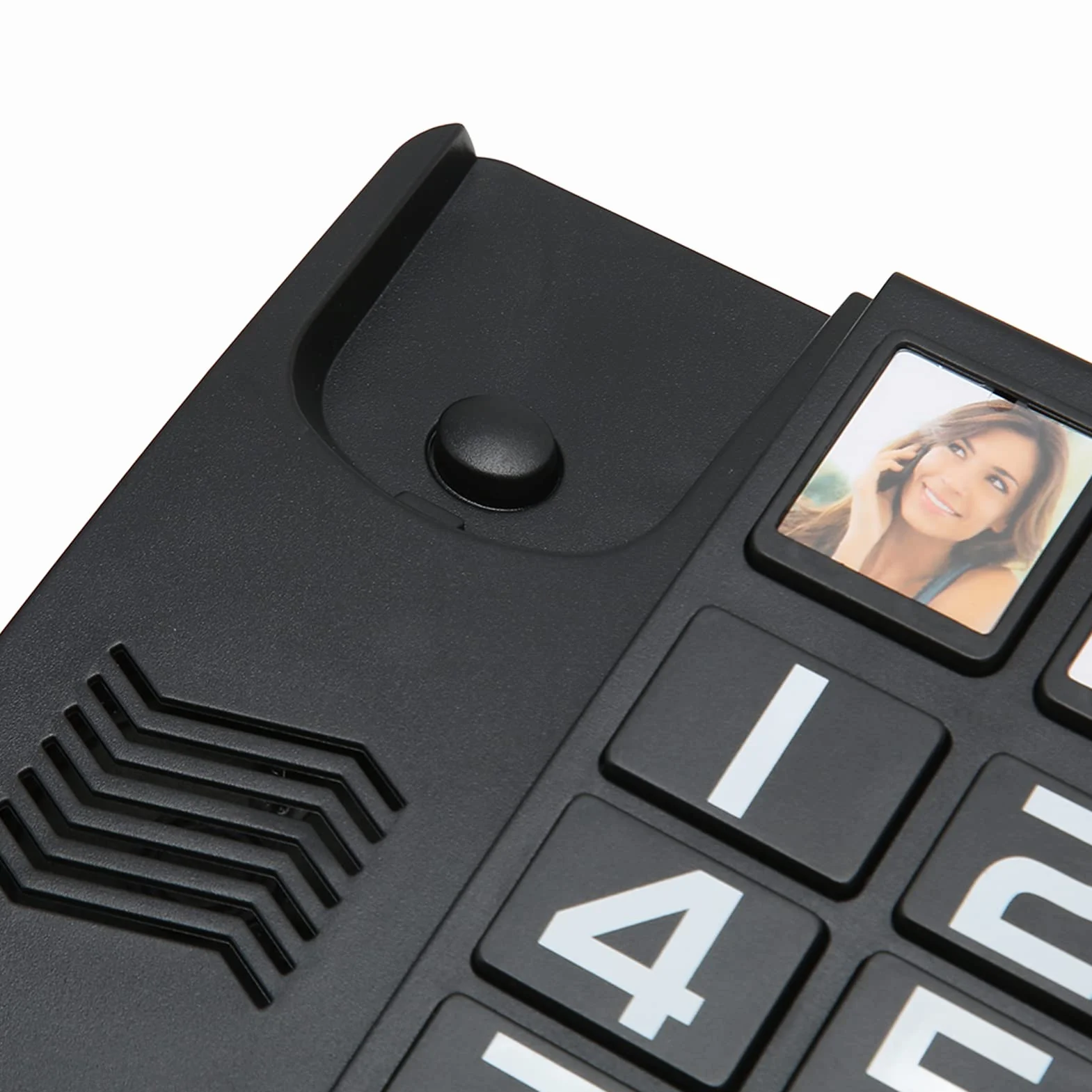 Telefon przewodowy z dużym przyciskiem, wielofunkcyjny telefon stacjonarny z głośnikiem, obsługą SOS, pamięcią telefonu i szybkim wybieraniem, dla seniorów (czarny)