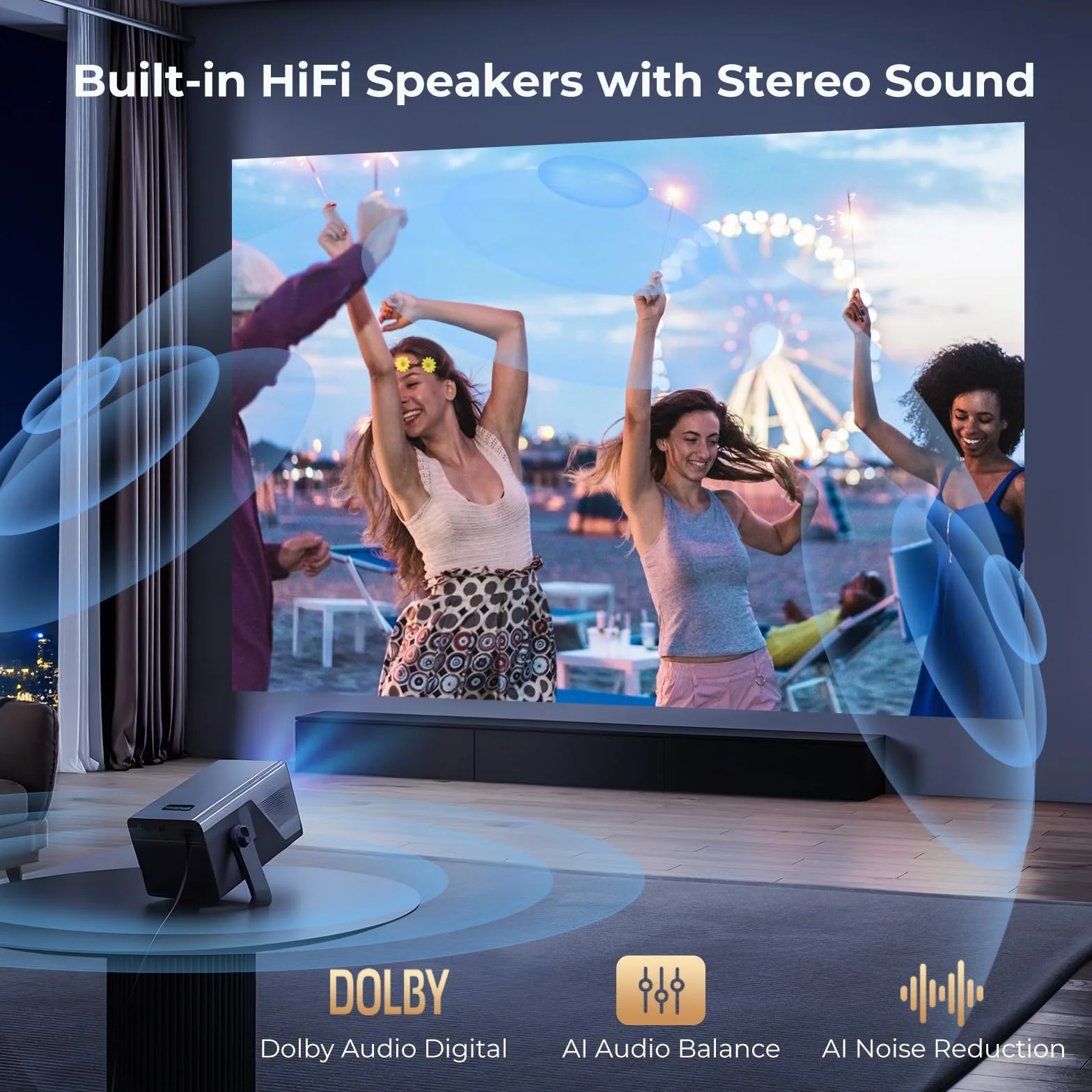 2000 ANSI Native 1080P Smart Projector, 4K Supported, Android 14 Projector Mini Projector with WiFi & Bluetooth, Auto Focus, Keystone, projektor domowy kino 4K do sypialni i na zewnątrz X7