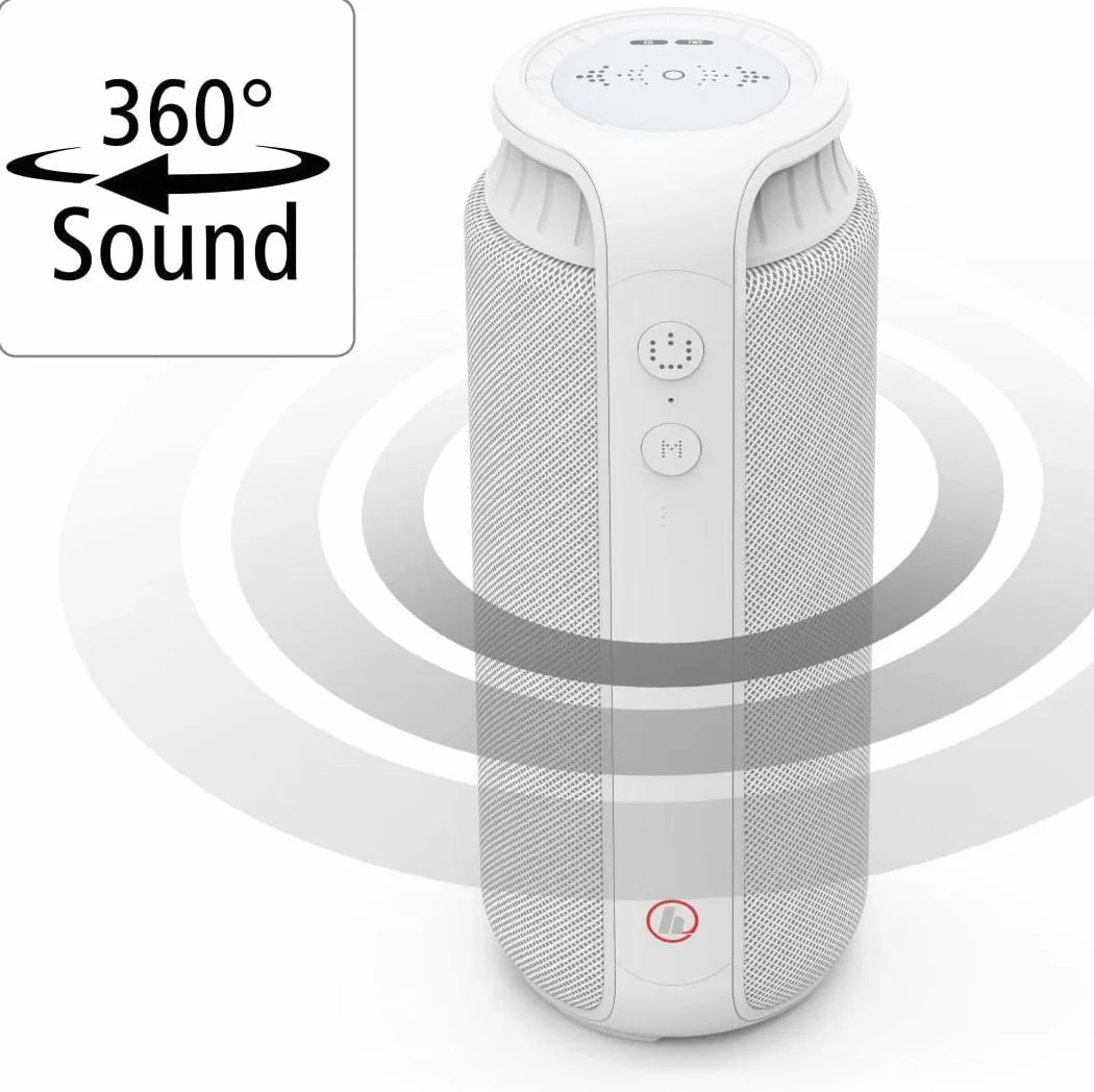 Hama Głośnik Bluetooth Pipe 2.0, odporny na zachlapanie (przenośny głośnik Bluetooth z panelem dotykowym, wodoszczelność IPX4, moc 24 W, wejście AUX, czas odtwarzania 12 godzin), biały