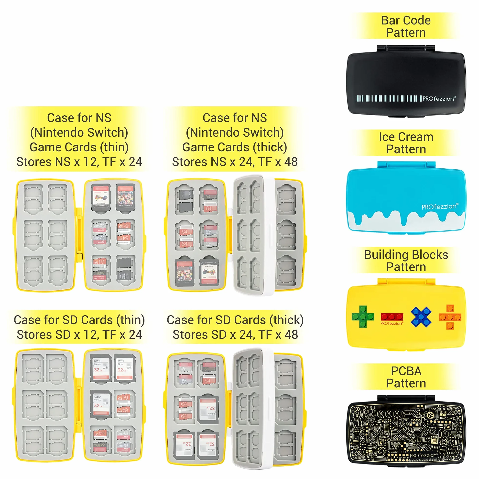 Etui na karty SD 72 przegródki na SD SDXC SDHC + 48 na Micro SD SDXC SDHC TF żółty