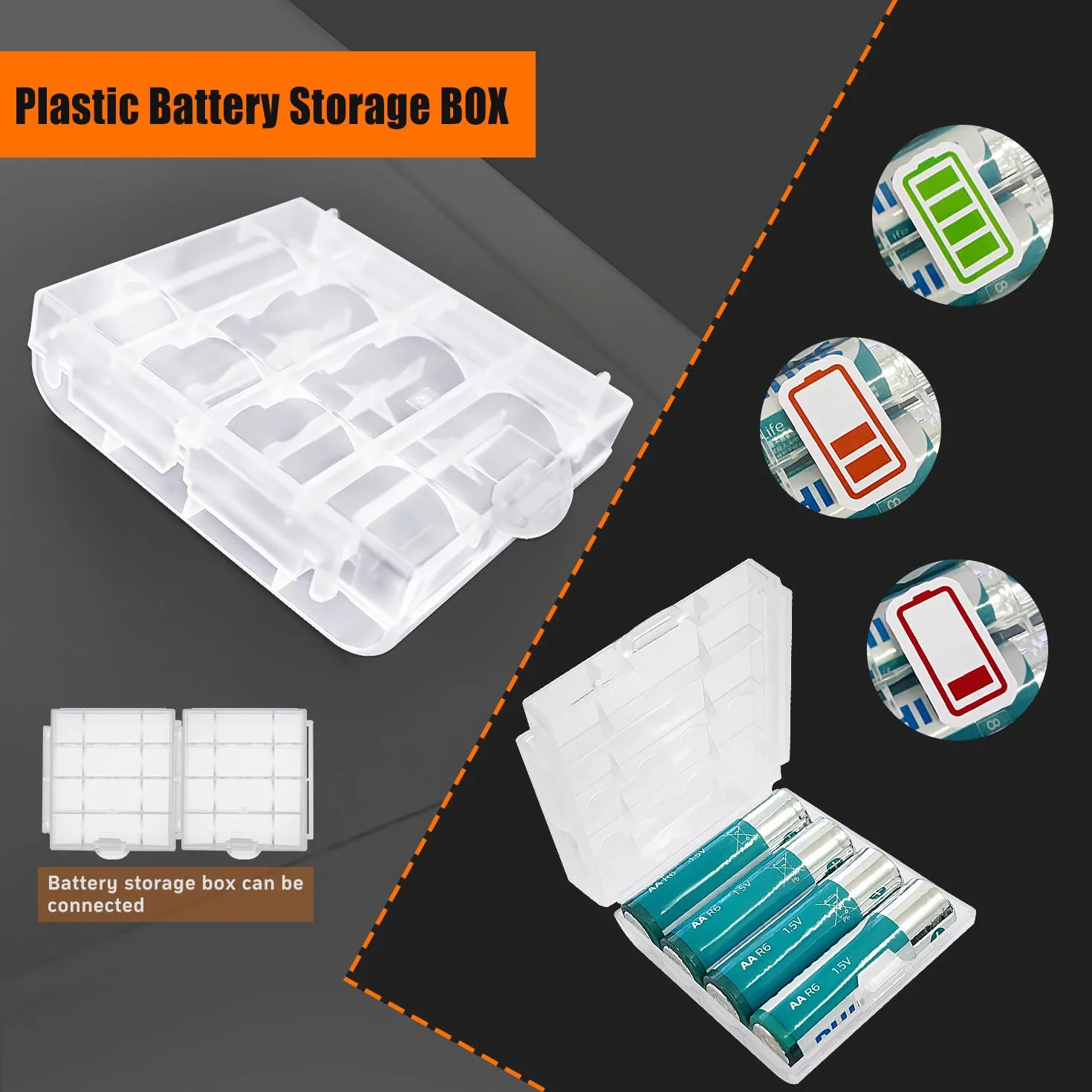 4 Sztuk 4 x 1.5V AA Uchwyty na Baterie, AA 6V Battery Storage Box z Wbudowany Gniazdem Żeńskim USB i Przełącznikiem ON/OFF i Pokrywą, z 2 Sztuk Plastikowym Pojemnikiem na Baterie, Biały