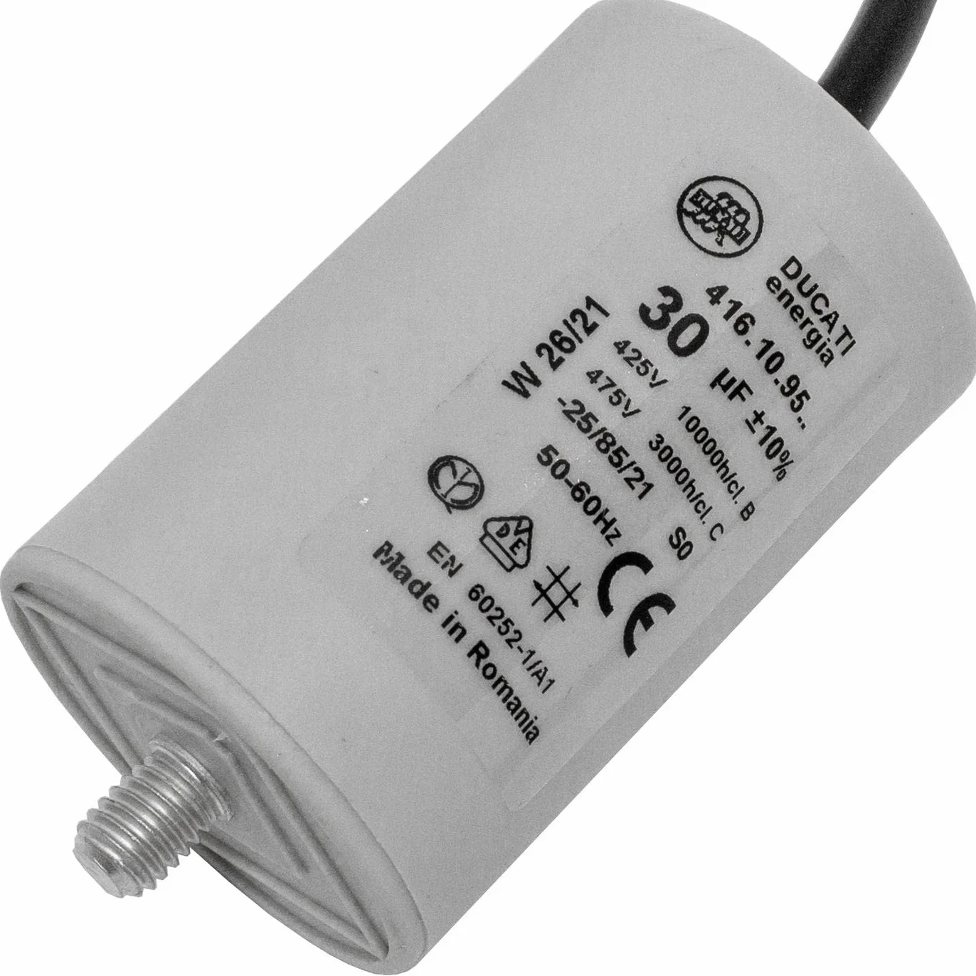 Kondensator rozruchowy Lumonic 416.10.95 B [wraz z przewodem 35cm] | kondensator silnikowy 30µF 400V 45x70mm I kondensator w izolowanej obudowie z two