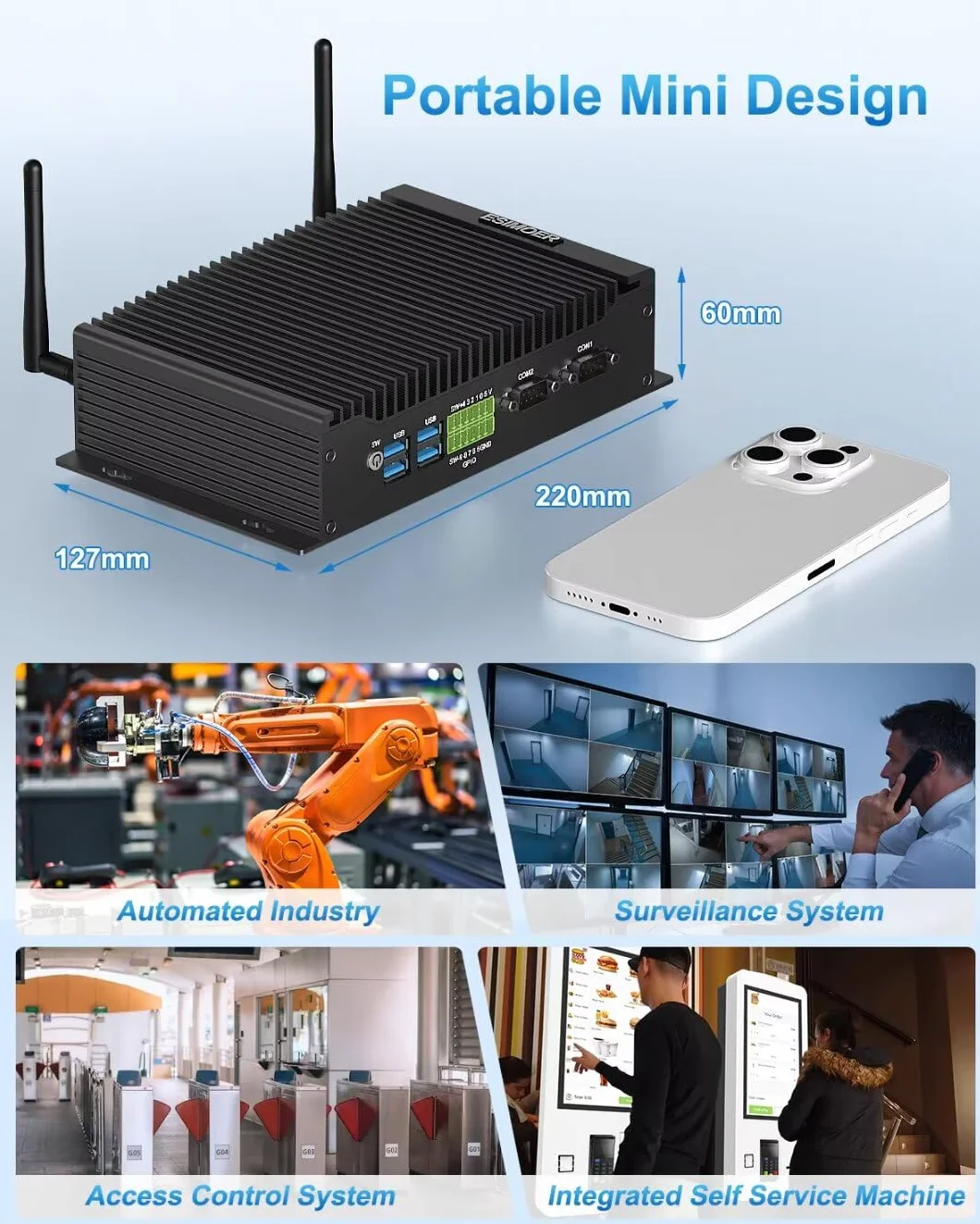Bezwentylatorowy Mini PC Win11, Mały PC Core i7-10810U, Mini Komputer Stacjonarny, 2 LAN, 16GB RAM 512GB SSD, 2 Potrójne Wyświetlacze HD+DP 4 K, 2 COM, GPIO, WiFi, BT 4.2, 6 USB