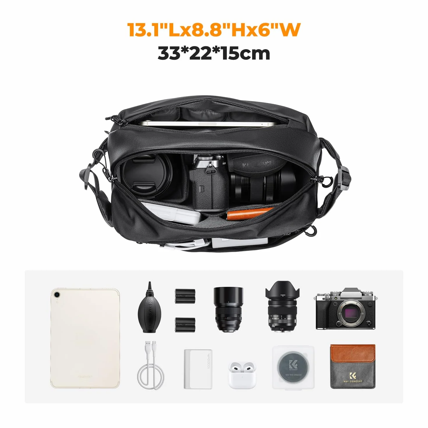 K&F Concept Plecak na aparat, torba na ramię, kwadratowa torba, kieszenie dla fotografów, etui na aparat fotograficzny, prostokątny pokrowiec, kompatybilny z Canon/Nikon/Sony/DJI Mavic
