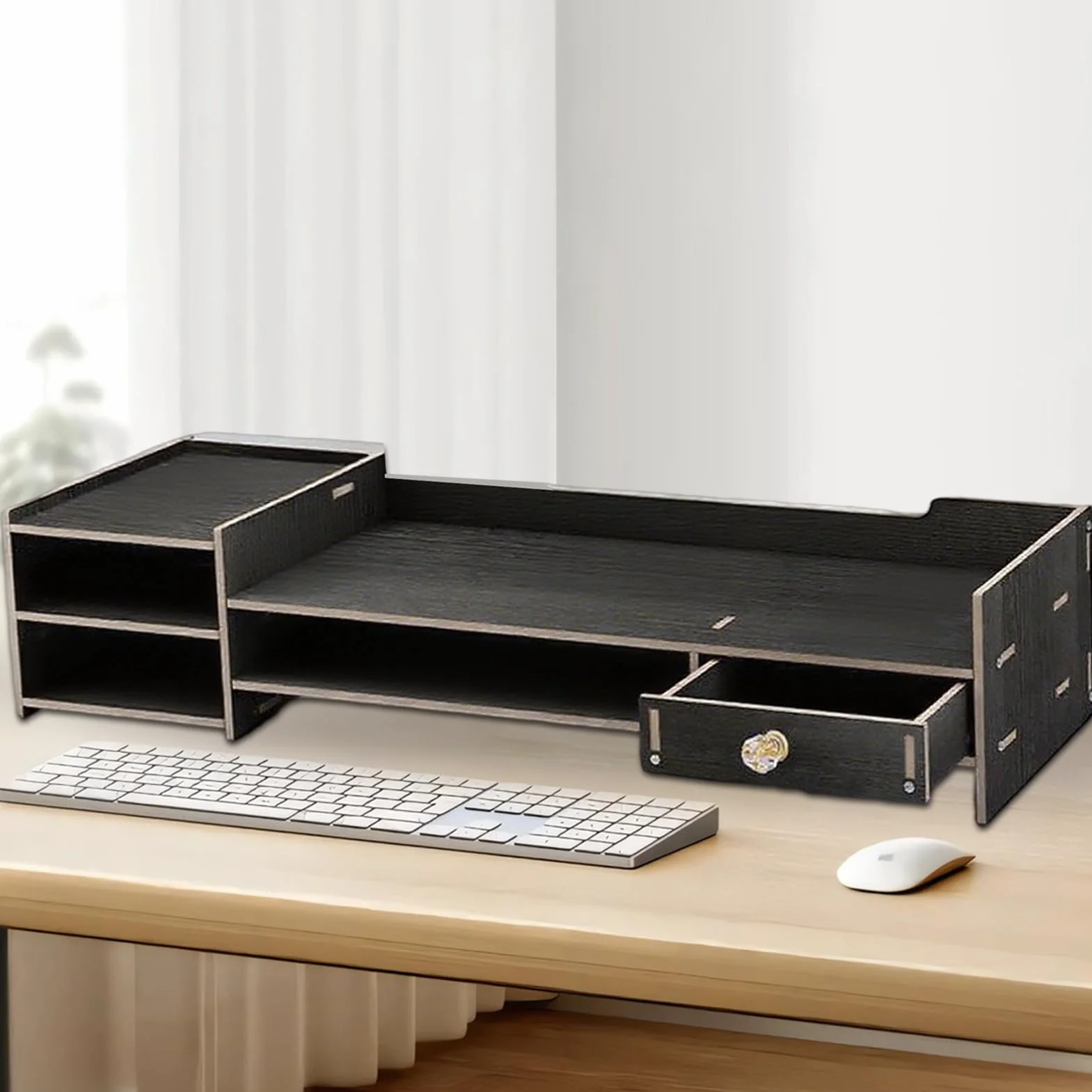 Podstawka Pod Monitor Biurkowy Drewniana Podstawka Na Biurko Pod Monitor | Organizer Na Akcesoria Do Domowego Biura Komputer Laptop Drukator Przybory Szkolne