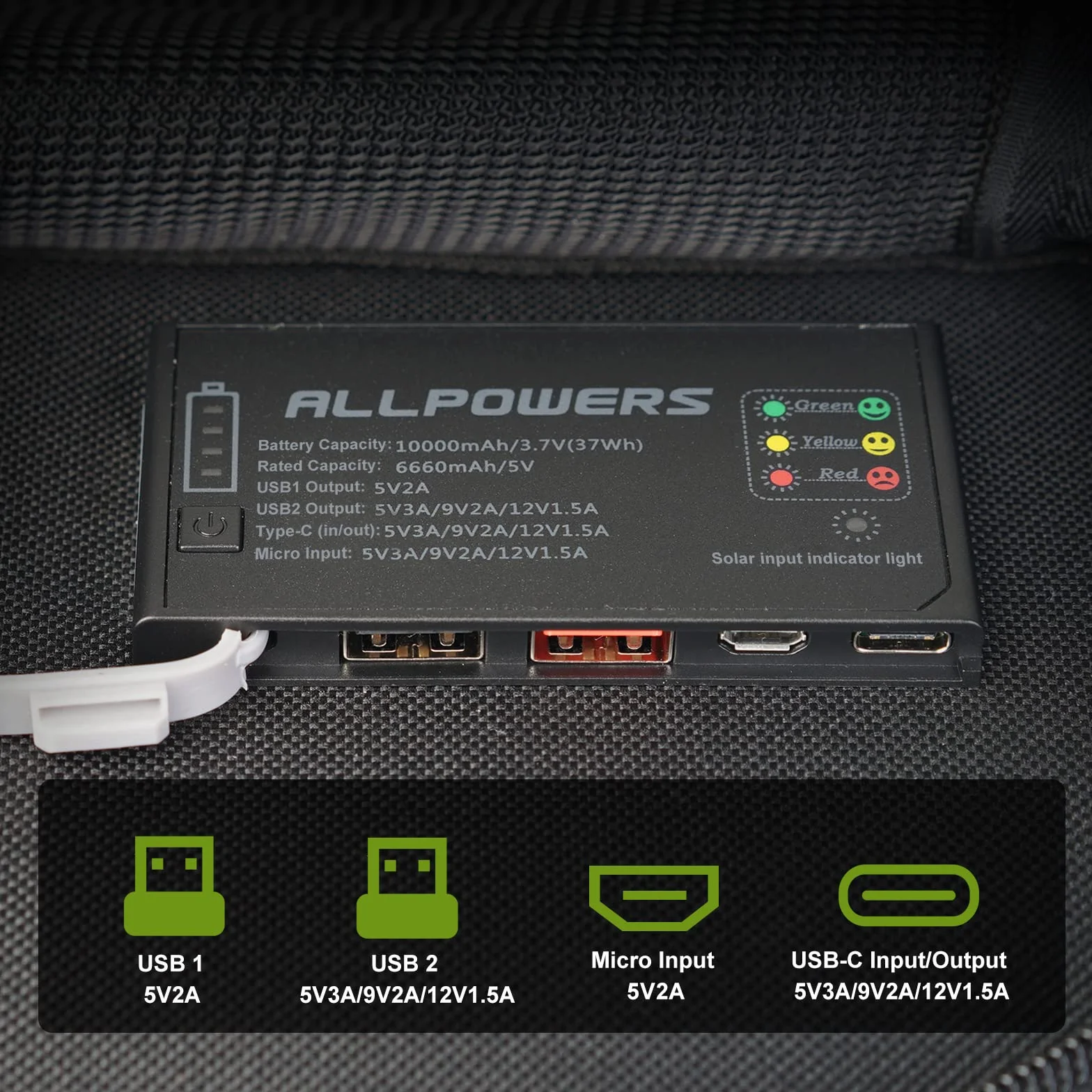 ALLPOWERS Panel słoneczny 5 V, 21 W, przenośna ładowarka solarna, 3 wyjścia USB i 2 wejścia USB, wodoszczelny, składany panel słoneczny, ładowarka solarna, powerbank do smartfonów, tabletów,
