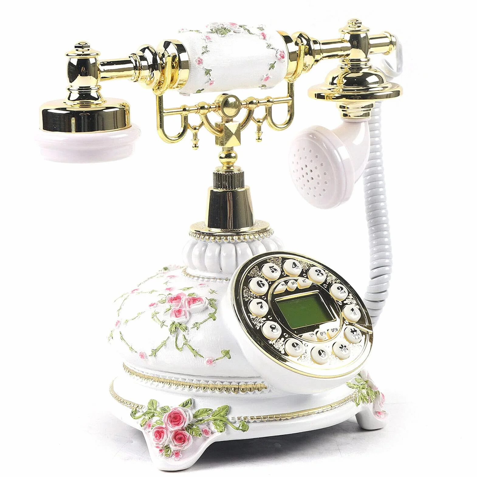 Telefon w stylu vintage, staromodny telefon stacjonarny, stały cyfrowy antyczny telefon stacjonarny do domu, kawiarni, biura, hoteli (A)