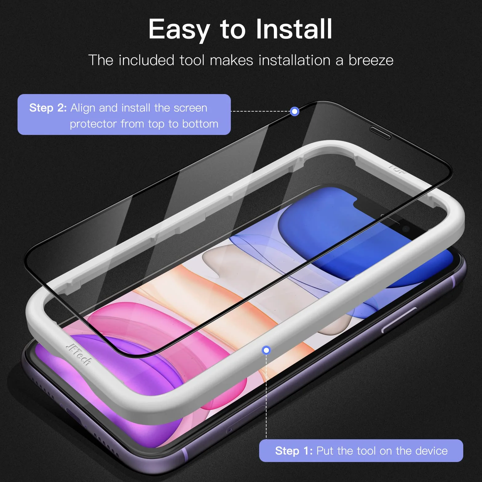 JETech Pełny Pokrycie Ochraniacz Ekranu dla iPhone 11/XR 6,1 Cala, Czarna Krawędź, Screen Protector z Szkło Hartowane Film Folia z Narzędzie Łatwej Instalacji, HD Przezroczyste, 3 Sztuki