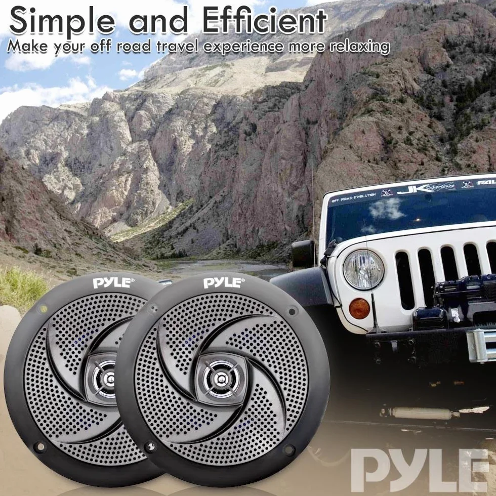 Pyle Marine Speakers 6.5 Inch - 2 Way Waterproof and Weather Resistant Outdoor Audio Stereo Sound System with 240 Watt Power and Low Profile Slim Style - 1 Pair (Black)