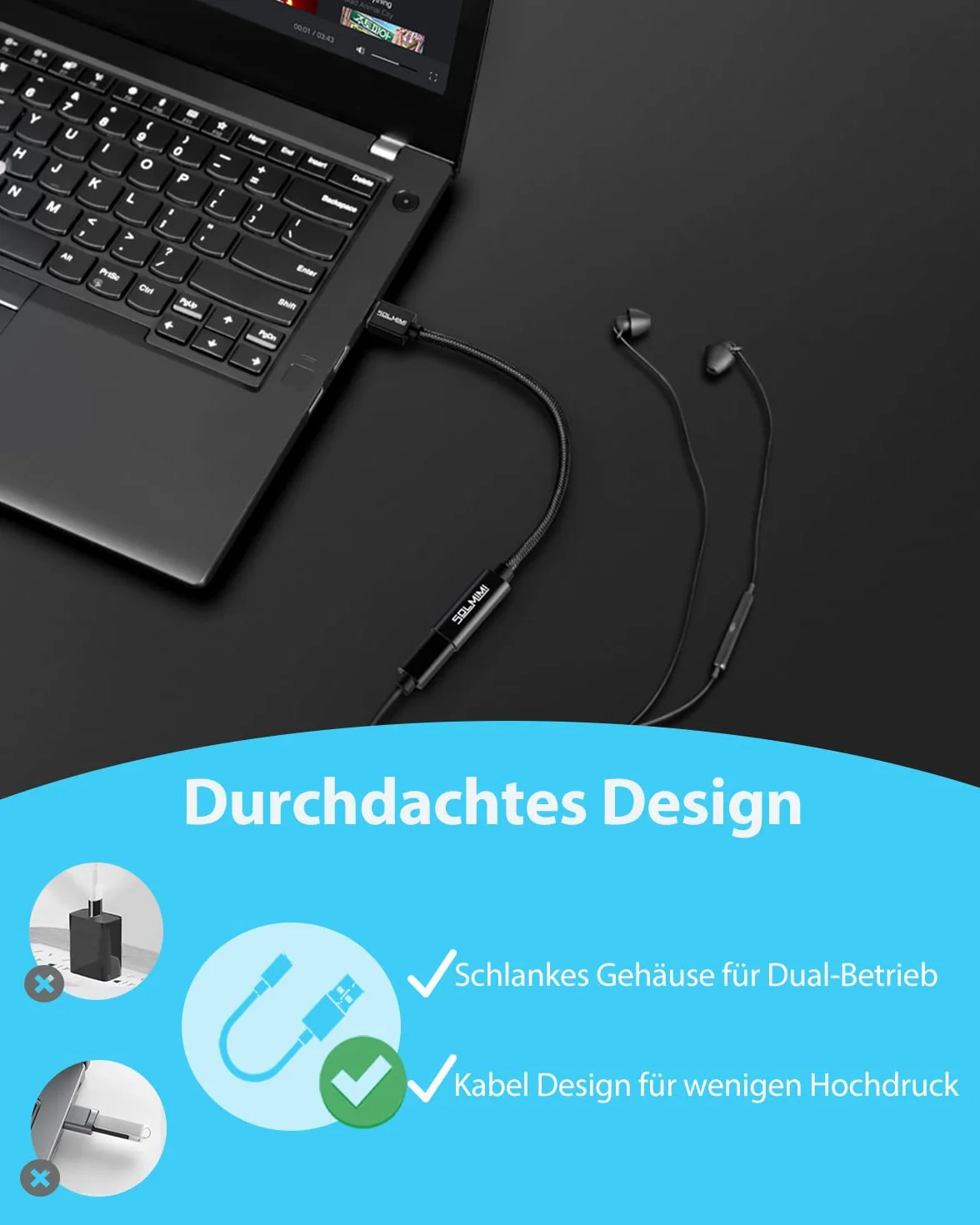 Przewód USB C żeński na USB męski 1,2m do smartfona laptopa