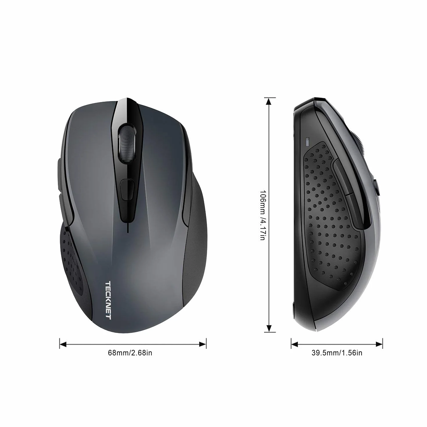 TECKNET Mysz Bezprzewodowa z 6 Przyciskami 2.4G, Ergonomiczna Mysz Optyczna z Nanoodbiornikiem, 24-miesięczna Żywotność Baterii, 5 Poziomów Regulacji DPI (Szary)