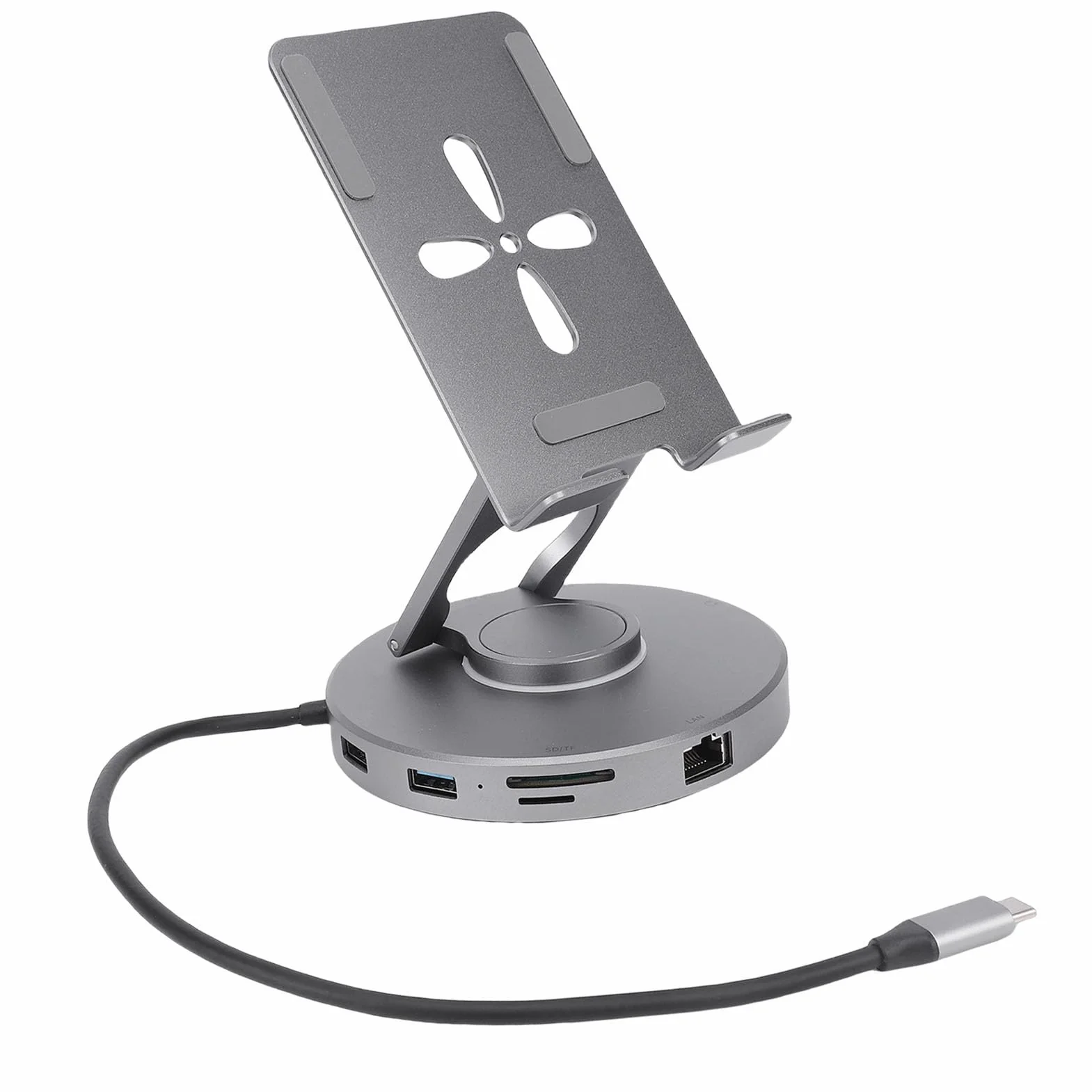 Tosuny Regulowana Stacja Dokująca do Tabletu 10 W 1 |Podstawa Koncentratora USB C z Obrotem 360° o Mocy 100 W i Czytnikiem Kart USB 3.0, Gniazdem 3,5 Mm