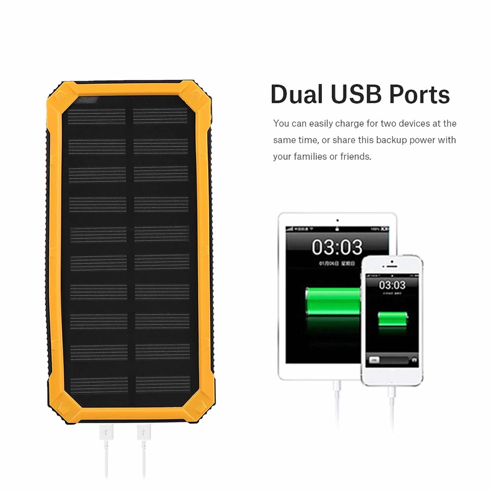 Solar Charger Power Bank, 20000mAh Szybkie ładowanie Dual USB Solar Mobile Power Bank Case DIY Kit dla Podróży Kemping Aktywności na świeżym Powietrzu Gear Zestaw Awaryjny(Żółty)