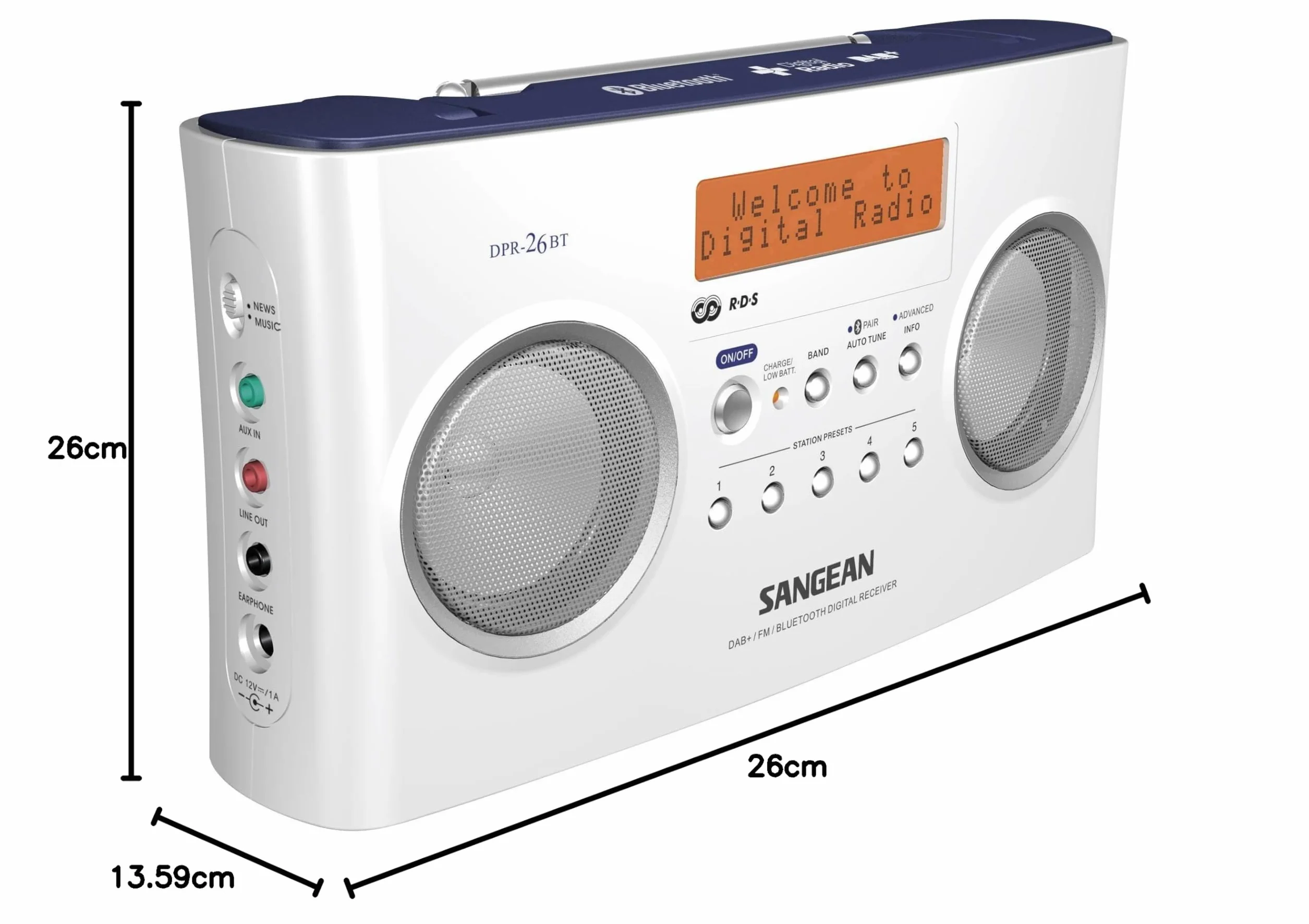 Sangean A500324 radio DPR-26 BT, białe