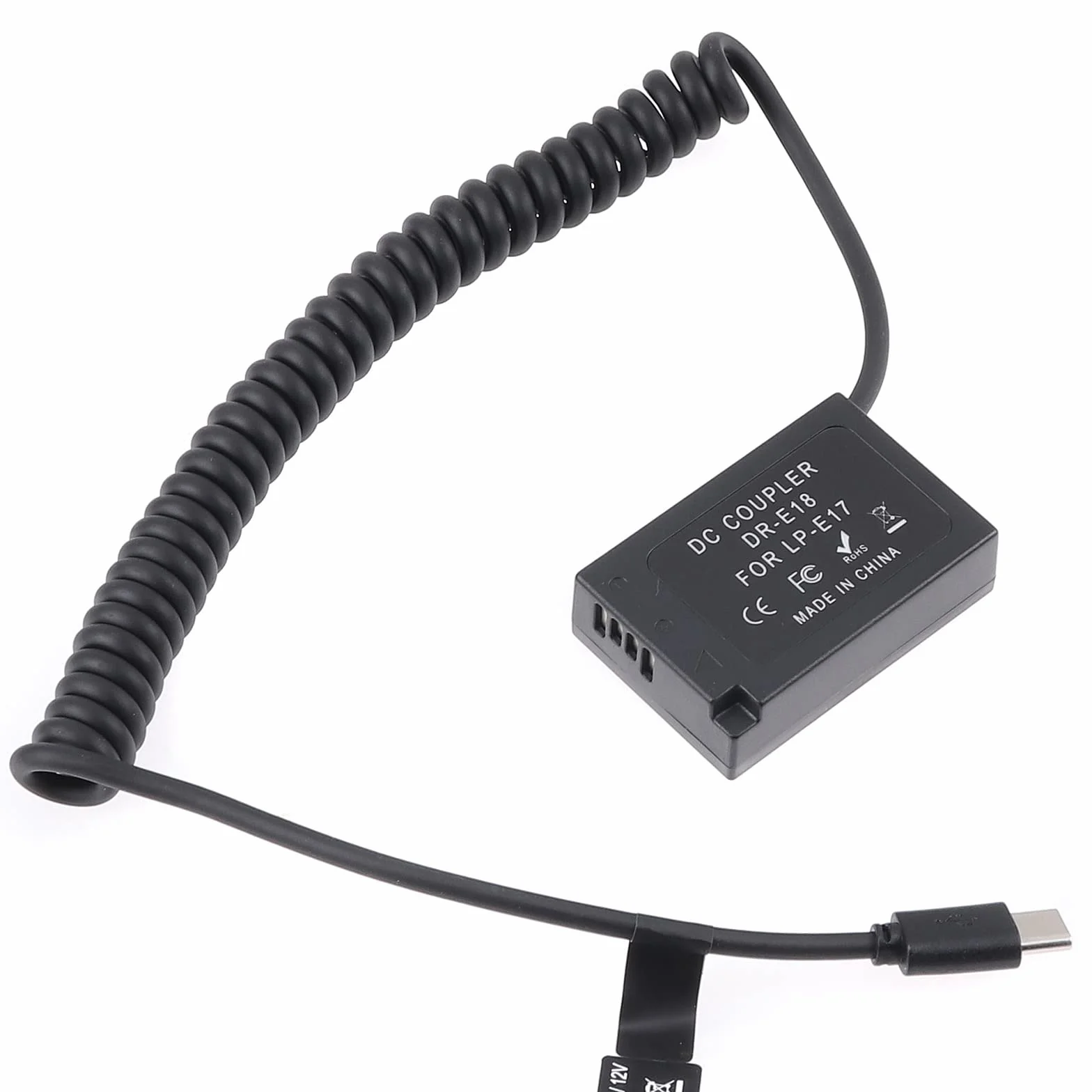 FOTGA DR-E18 łącznik zasilający USB-C typu C do kabla sprężynowego LP-E17 z pełnym dekodowaniem do Canon EOS RP 77D 200D Mark II 750D 760D 800D 850D; Rebel T6i T6s T7i T8i