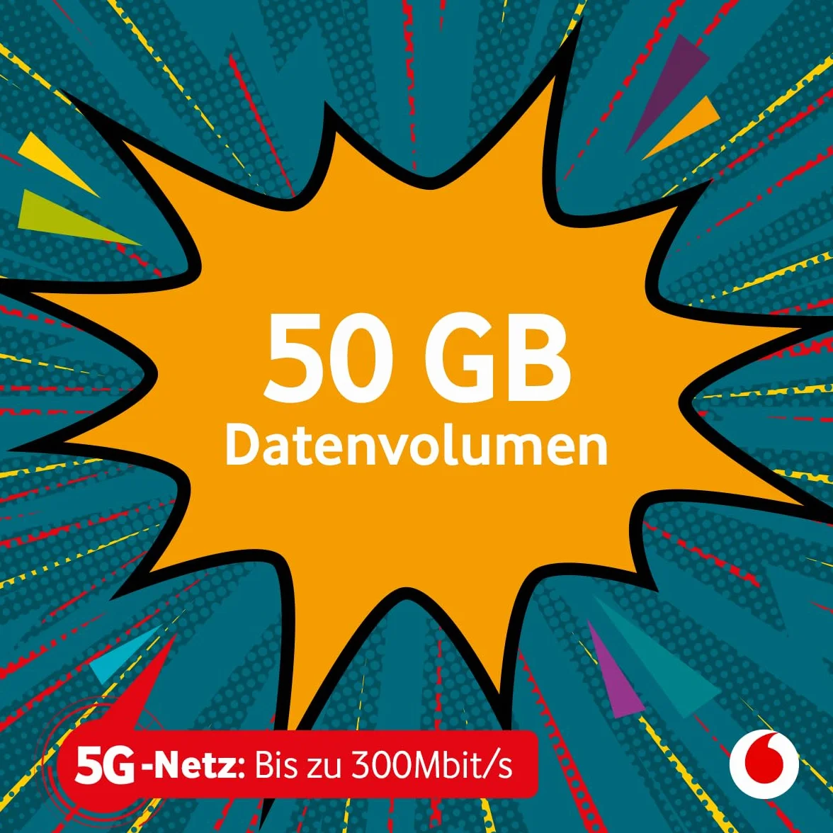 Vodafone Prepaid CallYa M | 50 GB | 15 EUR środków startowych | bez umowy | sieć 5G | telefon - SMS-Flat | Roaming EU