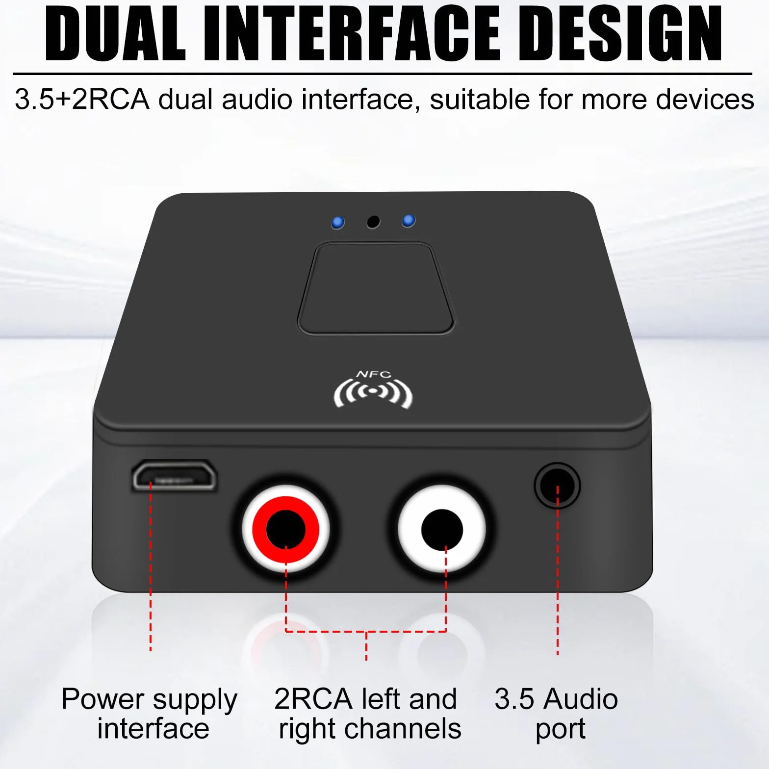 NFC odbiornik Bluetooth 5.0, adapter audio Bluetooth do systemu stereo, HiFi bezprzewodowy adapter audio, odbiornik z gniazdem AUX 3,5 mm AUX cinch do produktów cyfrowych z funkcją Bluetooth/NFC