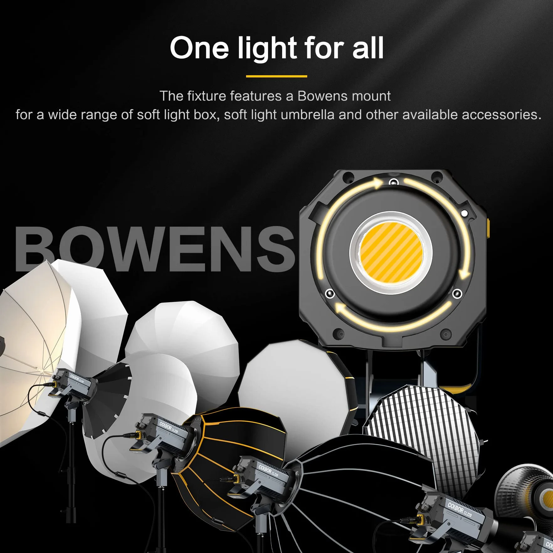 COLBOR CL220 Pro COB LED lampa wideo 220W 2700-6500K CRI96+ sterowanie aplikacją mocowanie Bowens wspierająca bezgłośną pracę i lekką wagę