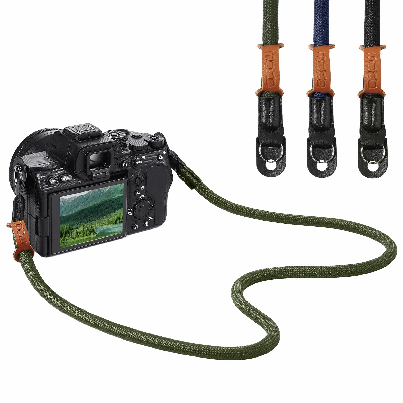 MoKo Camera Strap, 100cm Neck & Shoulder Rope Camera Straps for Photographers, Wear-resistant Lightweight Nylon Climbing Rope with Metal O-Ring for Canon Sony Nikon Fuji DSLR, Green