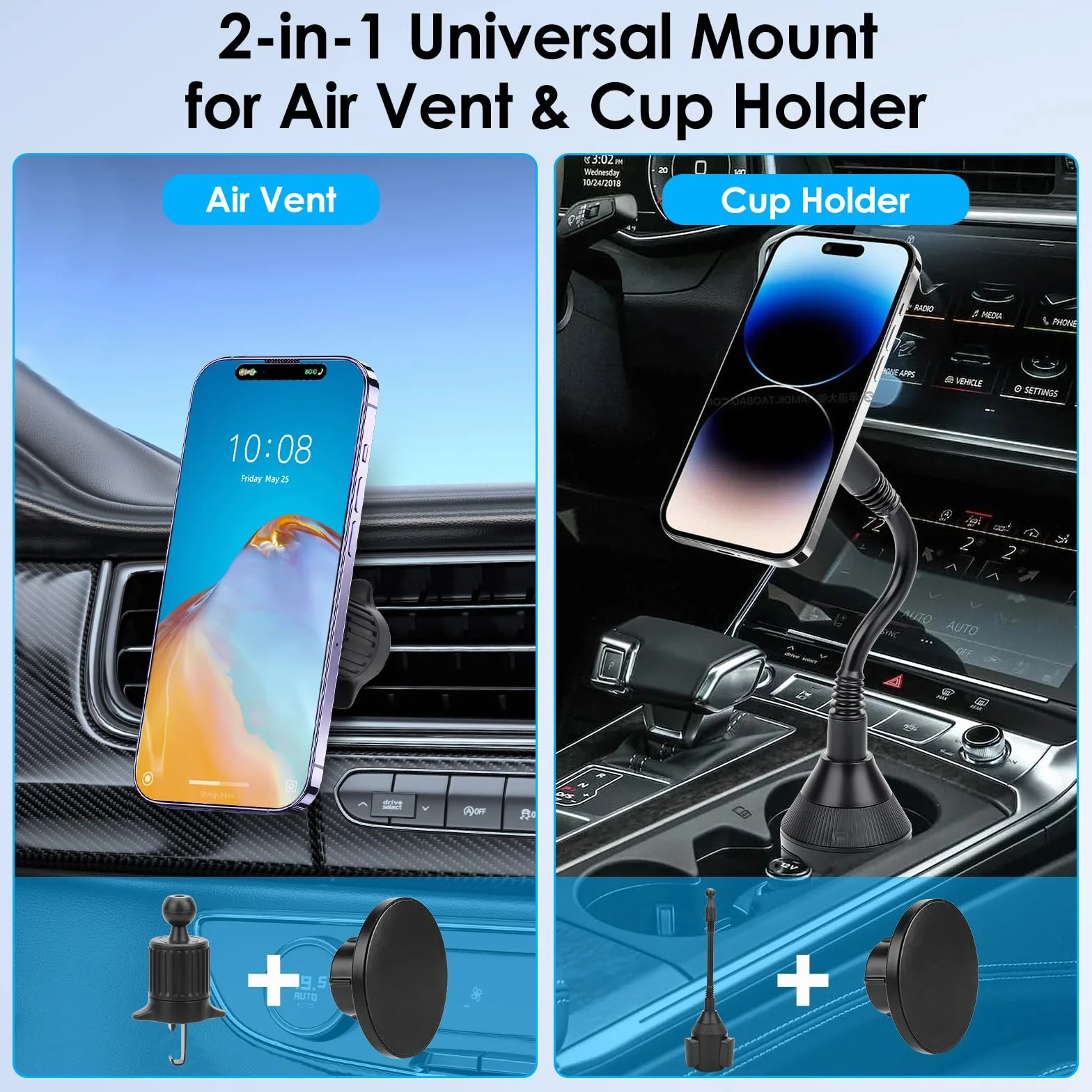 EEEKit Samochodowy uchwyt na telefon 2 w 1, magnetyczny kompatybilny z MagSafe do iPhone 17/16/15/14/13 Pro Max, Galaxy