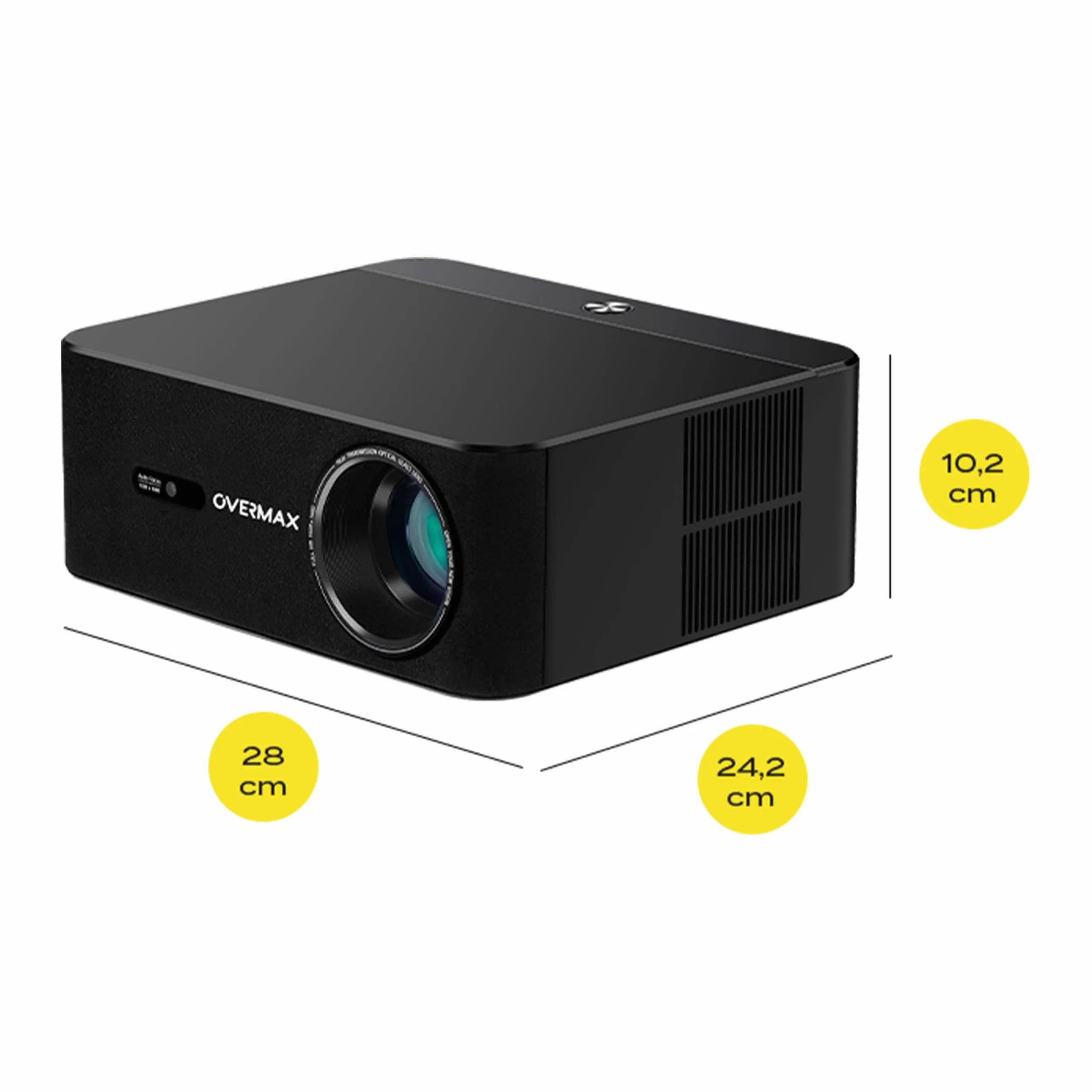 OVERMAX Projektor 4K Full HD 1080P Multipic 5.2, Google TV, WiFi i Bluetooth, Automatyczna Korekcja Keystone 30°, Elektryczny Zoom, Miracast i Obrót 360°, Ekran do 200”