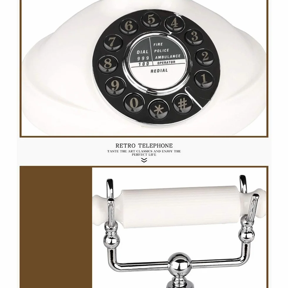 Telefon stacjonarny do domu Europejski telefon zabytkowy Telefony z tarczą obrotową Retro telefon stacjonarny na biurko, telefon przewodowy do domu i wystroju wnętrz, białe kreatywne telefony retro