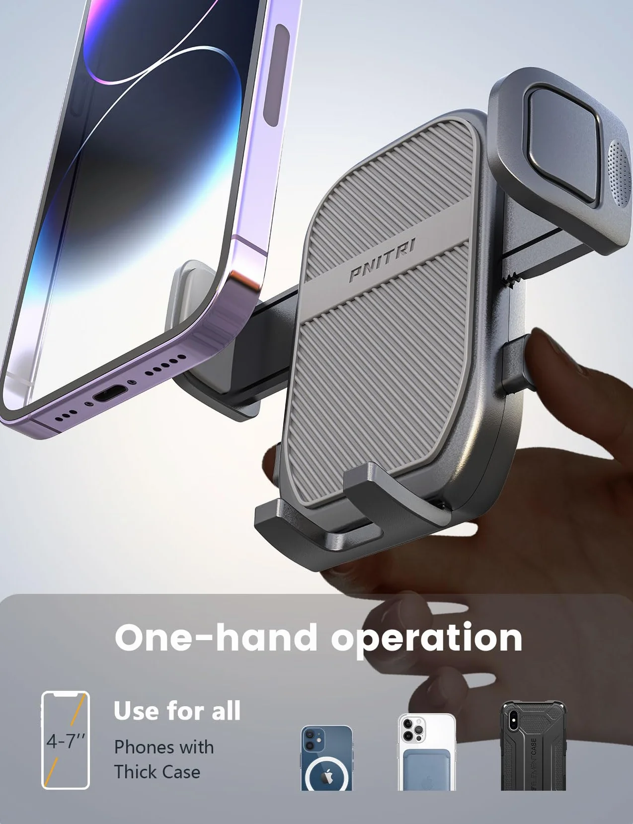 Pnitri Samochodowy Uchwyt Na Telefon - Ochronny, Stabilny, Uniwersalny Z Hakiem, Klipsem i Podwójnymi Nóżkami, Kompatybilny Z iPhone/Galaxy/Huawei (4.0'-7.0')