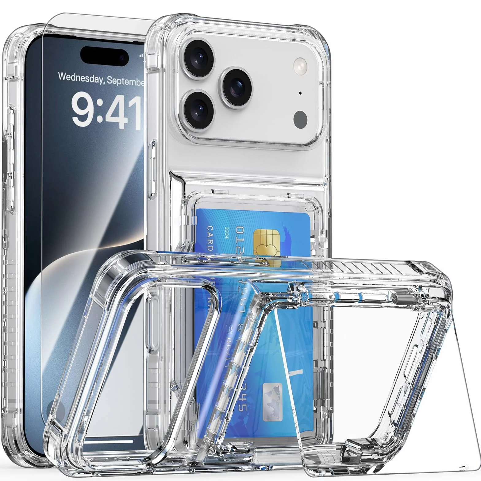 Generic etui kompatybilne z iPhone 17 PRO (kolor: przezroczysty) stojak na karty twardy tył twardy silikon przezroczyste etui