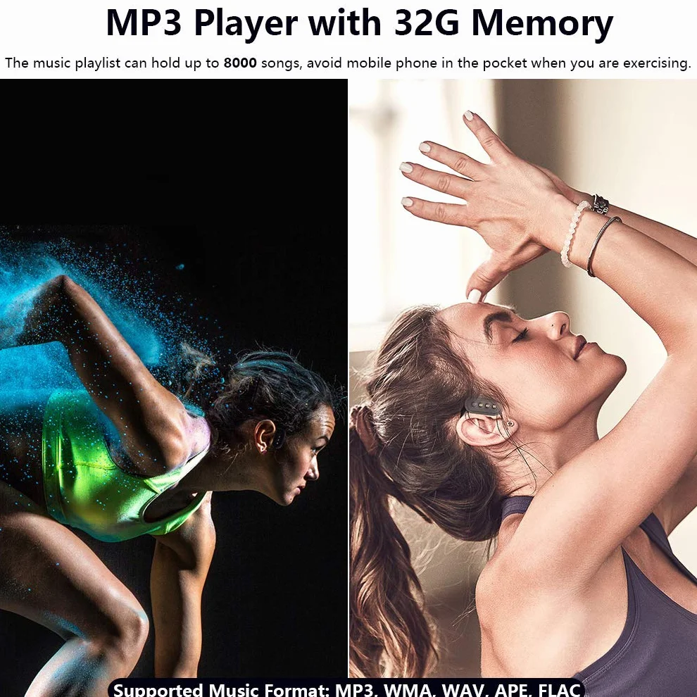 IPX8 wodoodporne słuchawki Bluetooth 5.0, do pływania, z pamięcią 32G, przewodnictwo kostne, bezprzewodowy zestaw słuchawkowy MP3, odtwarzacz muzyczny, słuchawki sportowe, wbudowany mikrofon, 32 GB