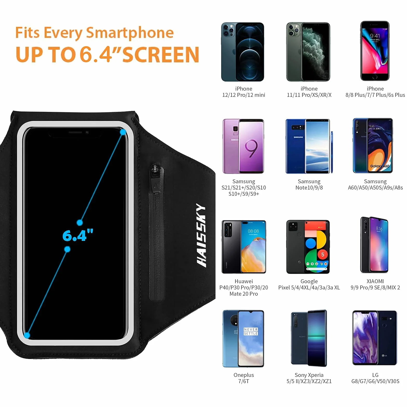 HAISSKY Sportowa bransoletka z kieszenią na słuchawki, sportowa bransoletka na telefon komórkowy do iPhone 14 Pro/13 Pro/12 Pro/11/11 Pro/XR/XS/X/8 Plus, Huawei P40/P30/Mate 20 Pro, etui na telefon