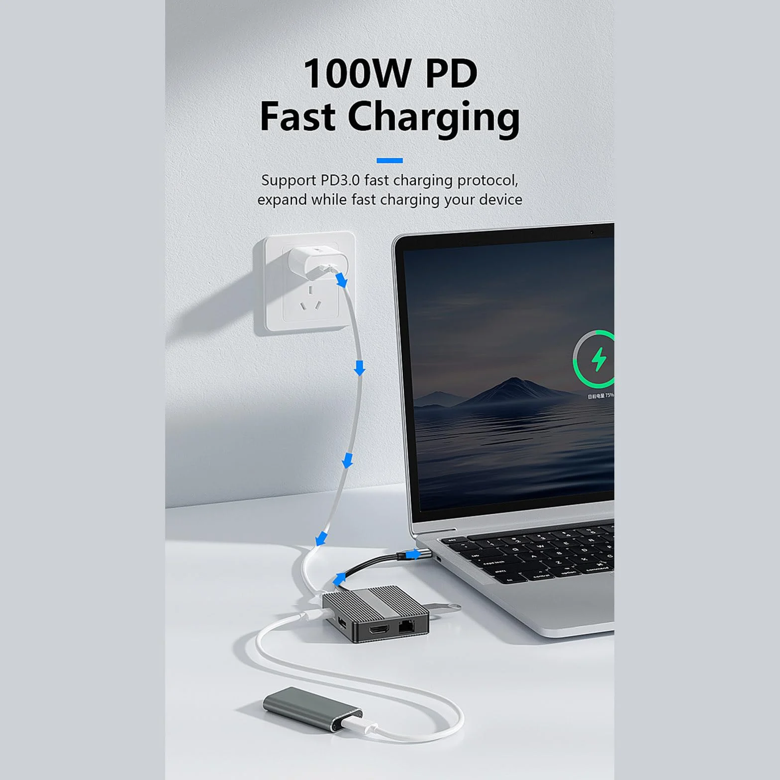 Aluminiowa stacja dokująca USB C 4K 60Hz HDTV 2xUSB3.2+Gigabit Ethernet szybkie ładowanie do laptopa tabletu PC aluminiowa stacja dokująca