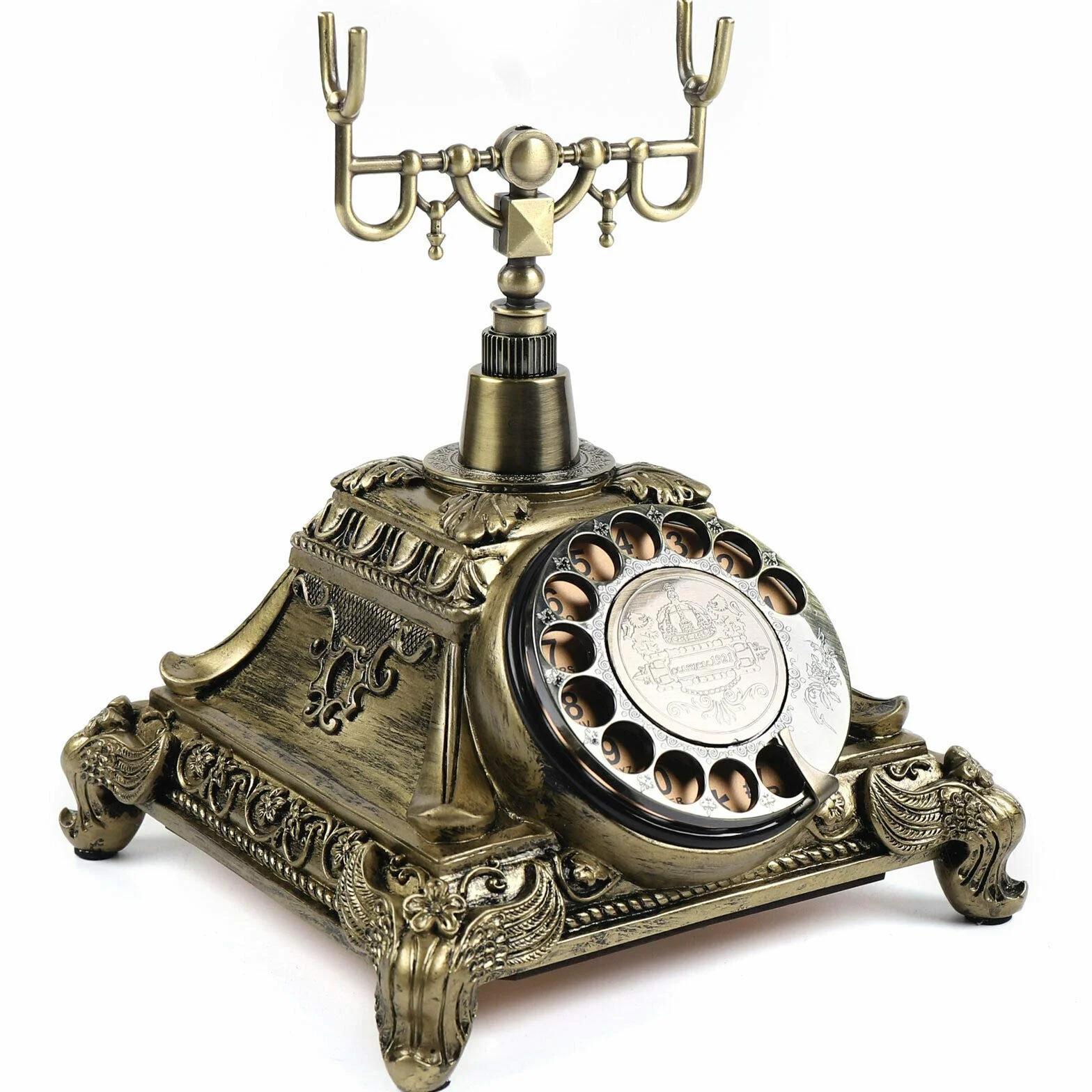 Telefon w stylu vintage, antyk, telefon stacjonarny, stary, modny, nostalgiczny, dekoracja biurka, do domu, biura