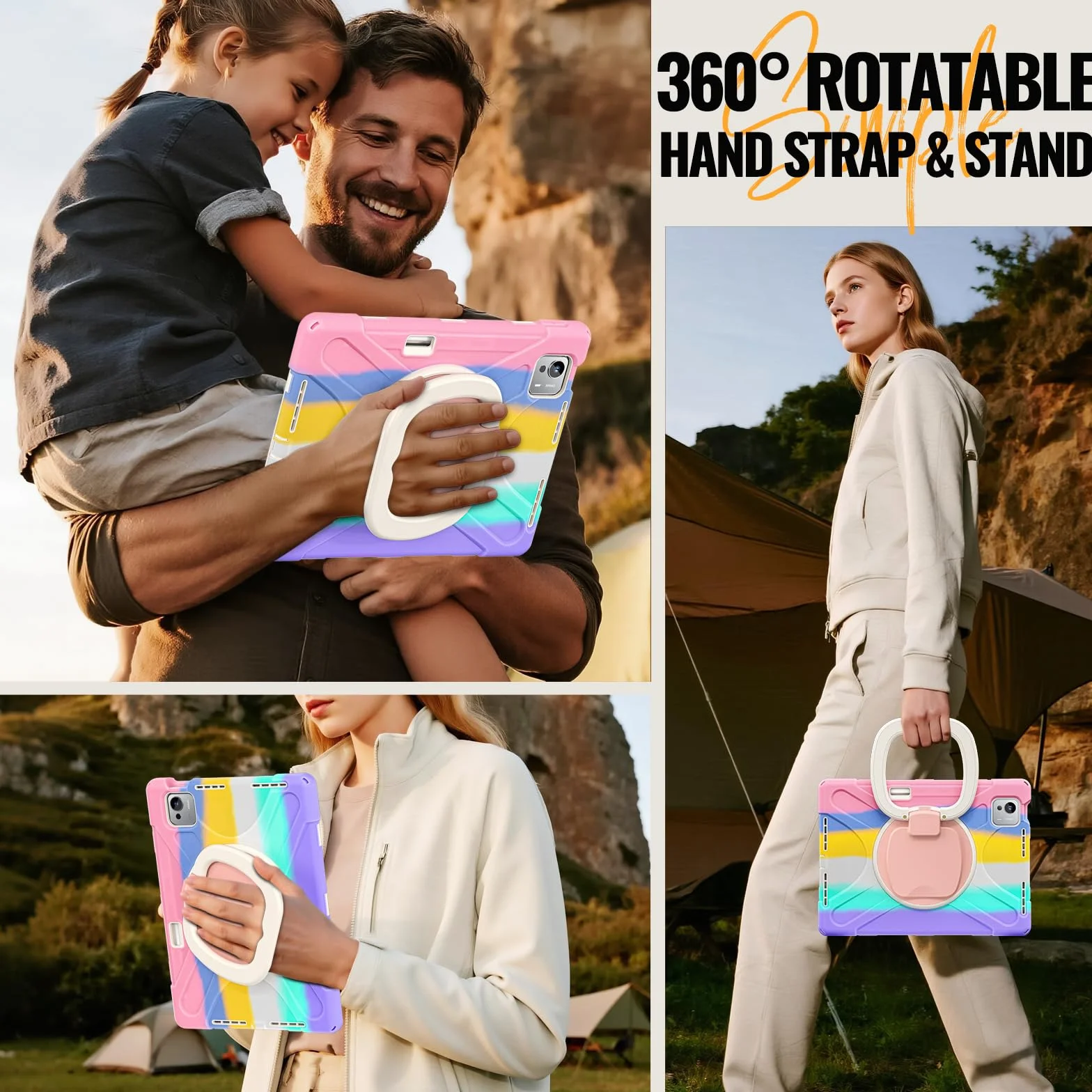 Wytrzymałe etui ochronne kompatybilne z Xiaomi Pad 7 Ultra 35.6 cm 2025, odporna na wstrząsy obudowa klasy wojskowej z obrotowym stojakiem o 360° i wbudowaną osłoną ekranu (C Pink)