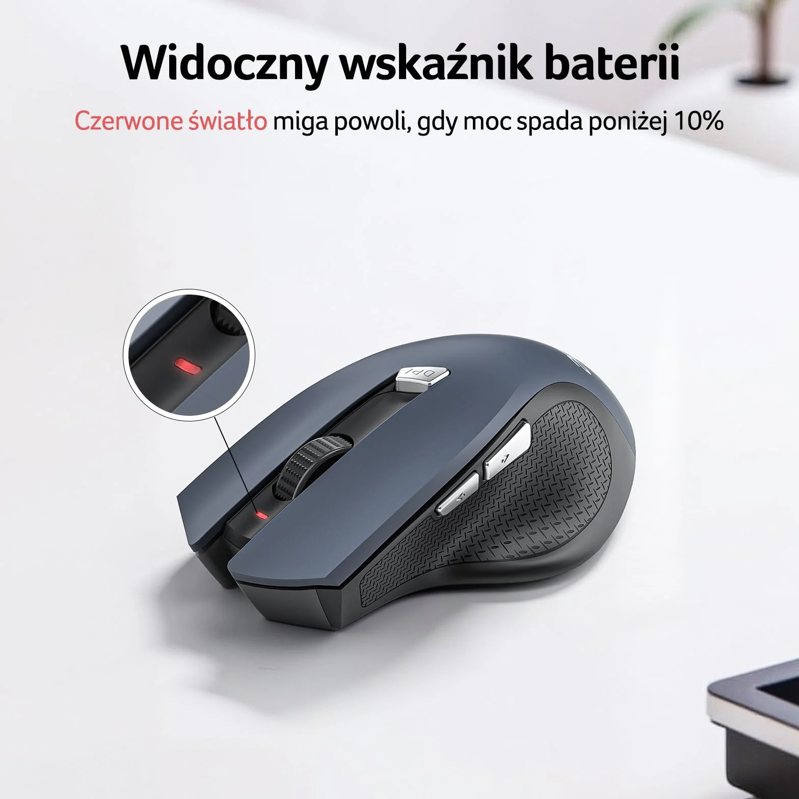 Acer Mysz Bezprzewodowa, 3 Poziomy DPI, Ergonomiczna Mysz Komputerowa 2,4 GHz z Odbiornikiem USB, 6 Przycisków, Śledzenie Optyczne, Wskaźnik Baterii, Przenośna do Laptopa, Komputera, PC, Desktop, Mac