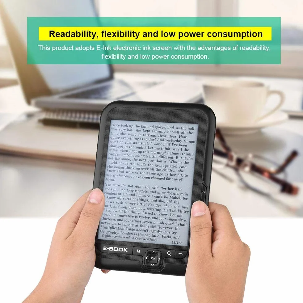 Czytnik e-booków 6-calowy czytnik e-booków z elektronicznym atramentem i 1 parą słuchawek + 1 x kabel USB + 1 x niebieskie etui (8G czarne)