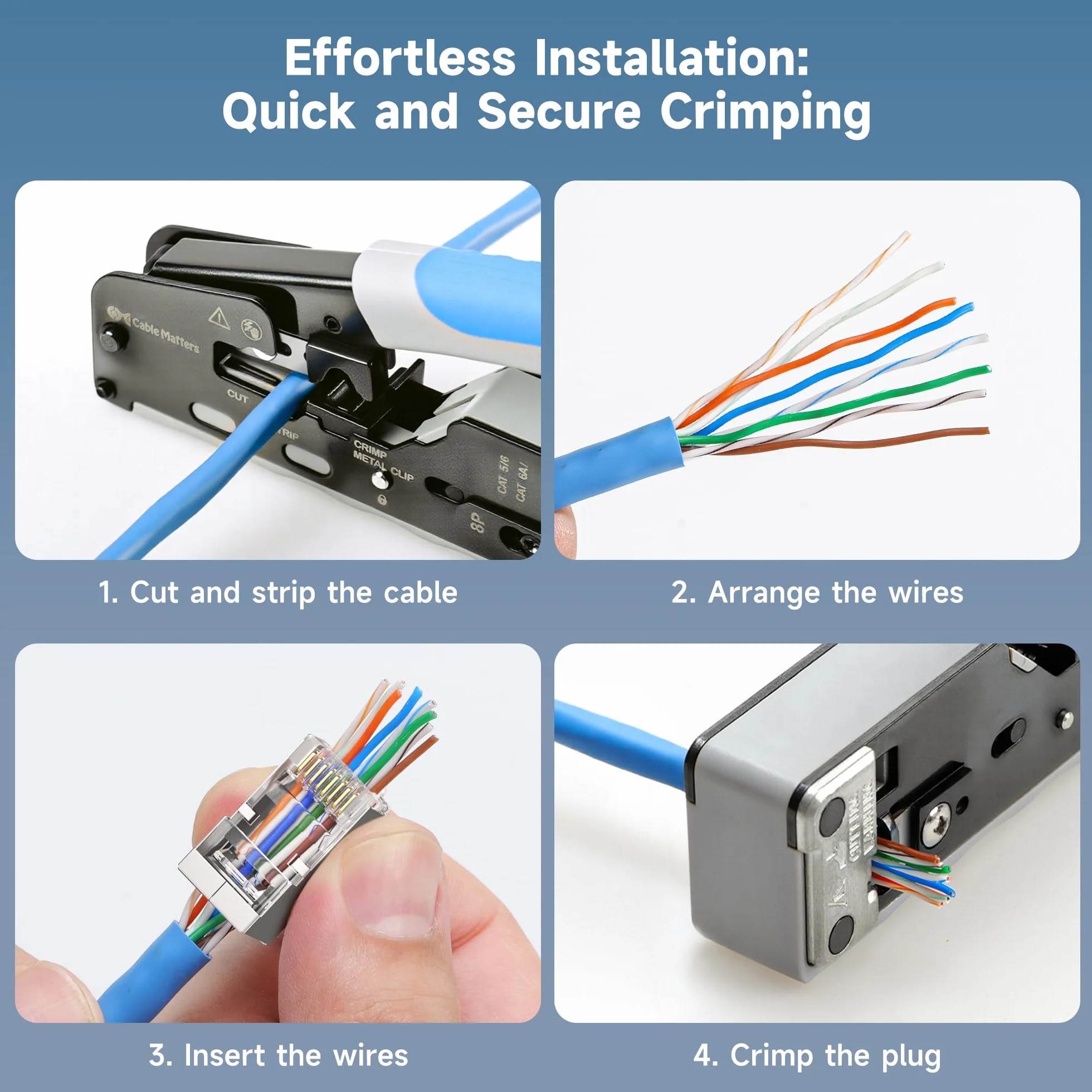 Cable Matters 100 sztuk ekranowanego złącza RJ45 Cat 6A (końcówki Cat 6A / złącze Cat6A / wtyczki modułowe RJ45/wtyczki Ethernet/złącze sieciowe) do stałego lub skręconego kabla Ethernet S/FTP
