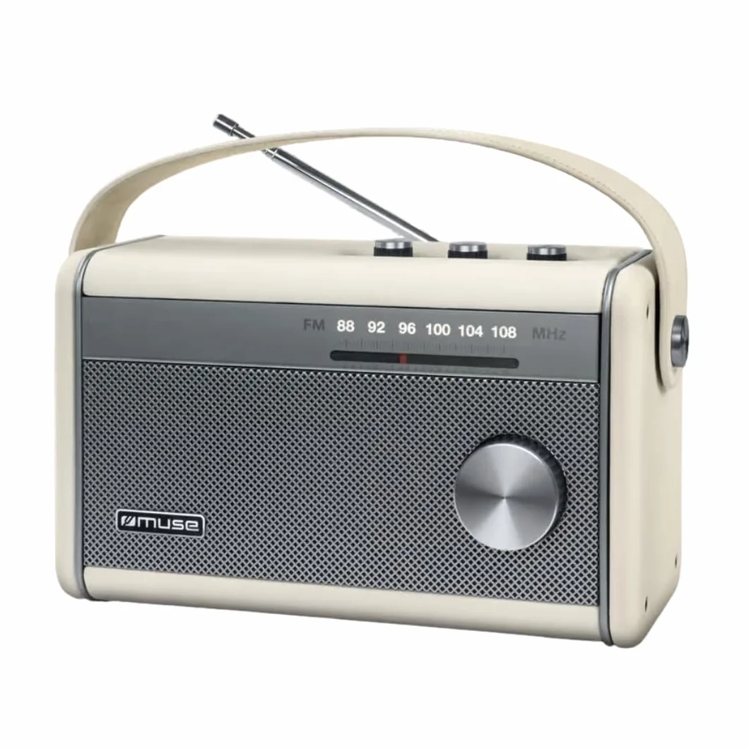 Muse M-098 SC przenośne radio Bluetooth, radio FM moc wyjściowa 10 W, antena teleskopowa FM, podświetlany wskaźnik częstotliwości, USB-C, gniazdo słuchawkowe, radio akumulatorowe, zasilacz w zestawie