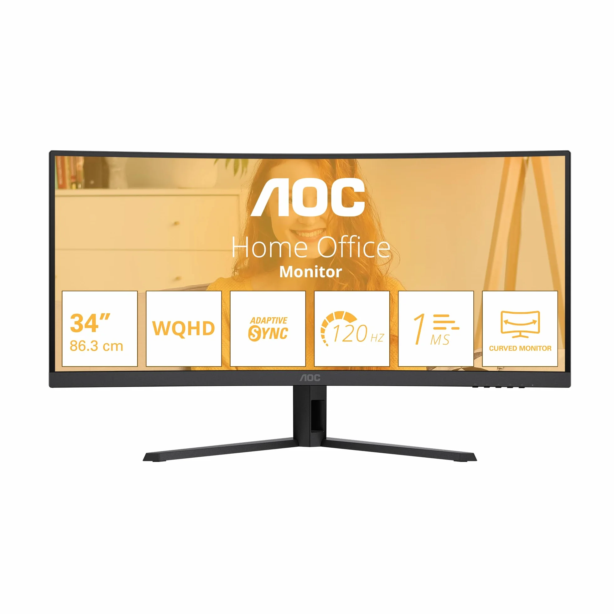 AOC Zakrzywiony monitor, CU34B3E 34 Cal 120Hz VA Płytka, 4ms GtG, HDR Ready (3440x1440 HDMI 1x 2.0 DP 1x 1.4) Czarny