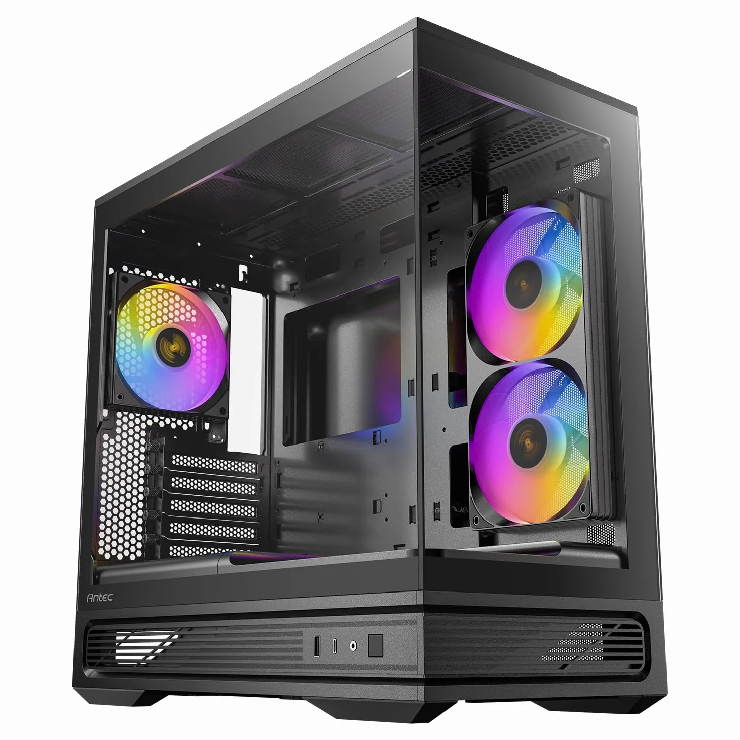 Antec C2M ARGB, kompaktowa obudowa MicroATX, panoramiczne szkło hartowane, wysoki przepływ powietrza, 3 wentylatory PWM ARGB w zestawie, obsługa chłodnicy 360 mm i procesor graficzny 415 mm, typ C 10