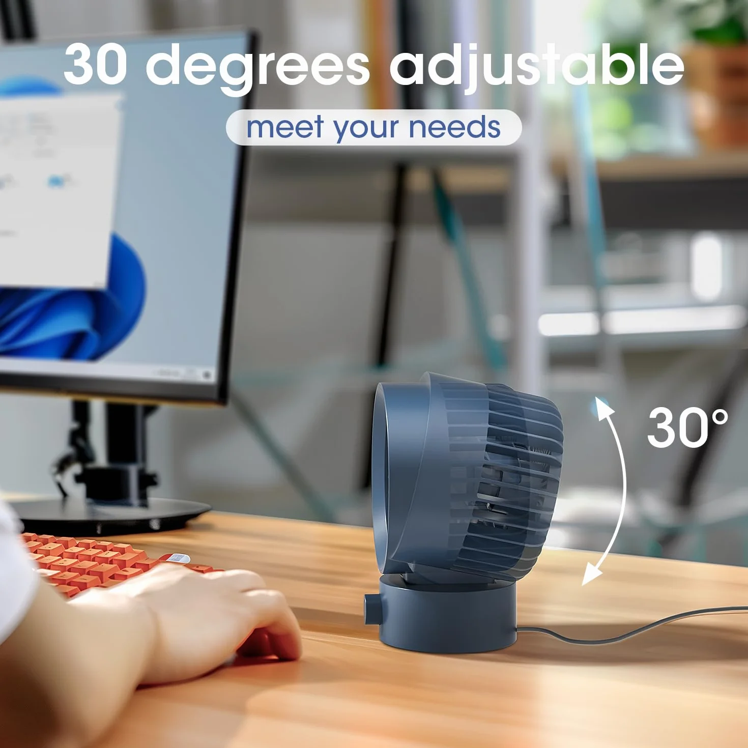USB Desk Fan Small Quiet, Stepless Speed Flexible Adjust Mini Fans for Home Office Dorm Desktop, Portable Travel Fan Personal Cooling, Plug In USB Powered, Blue