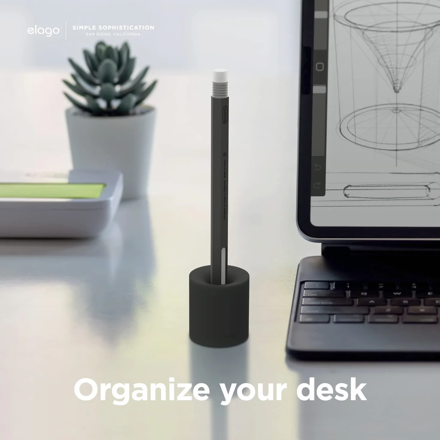 elago Stojak na Rysik do Serii Apple Pencil | Serii Apple Pencil oraz Dowolny Rysik do Tabletu z Etui lub bez (Czarny)