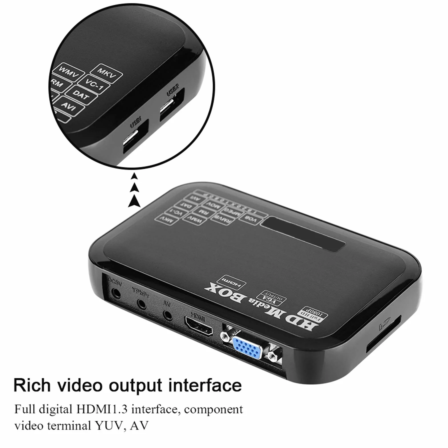 1080P Media Player-Box, Full HD -Box obsługa odtwarzacza wideo MKV, AVI, TS/TP, M2TS, RM/RMVB, MOV, VOB, FLV, WMV 110-240V (wtyczka EU)