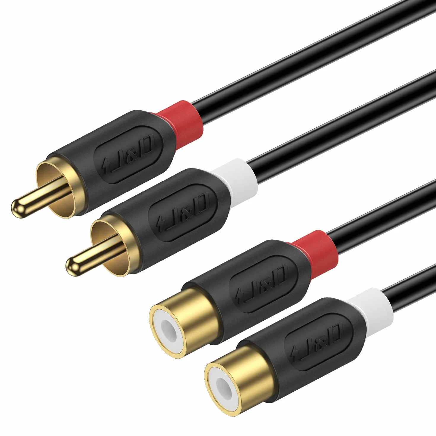 J&D Przedłużacz RCA, pozłacany kabel audio z serii 2, męski na żeński kabel audio stereo do głośnika, wzmacniacza, miksera, telewizora, 2,7 m