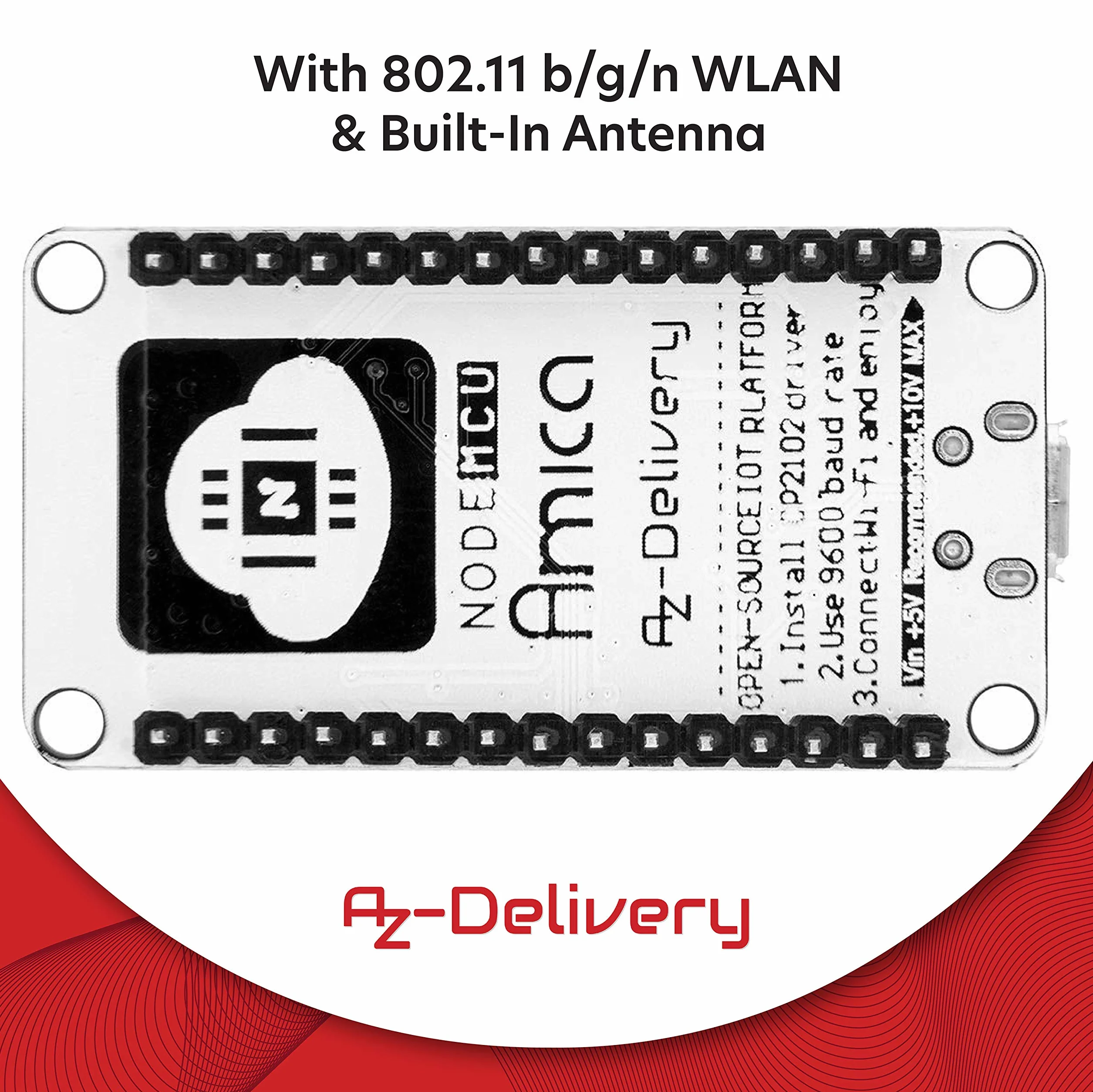AZDelivery 3 x NodeMCU Lua Amica Module V2 ESP8266 ESP-12F WIFI Wifi Development Board z CP2102 kompatybilny z Arduino w tym e-Book!