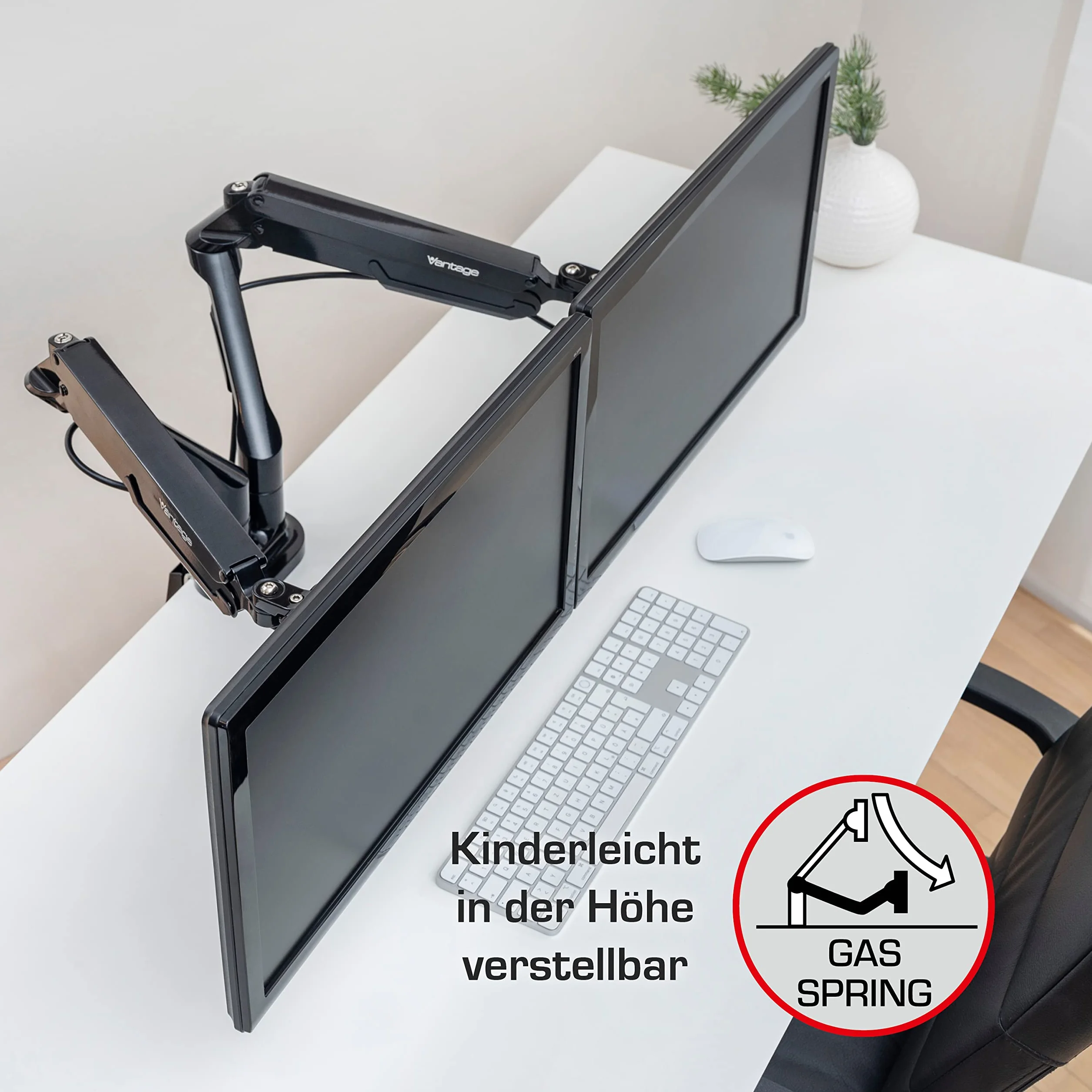 Vantage Premium Duo uchwyt do monitora (VESA 75 & 100, 2 x 2-9 kg, do ekranów 17-32 cali, ze sprężyną gazową, obrotowy, przechylany, wychylny) czarny