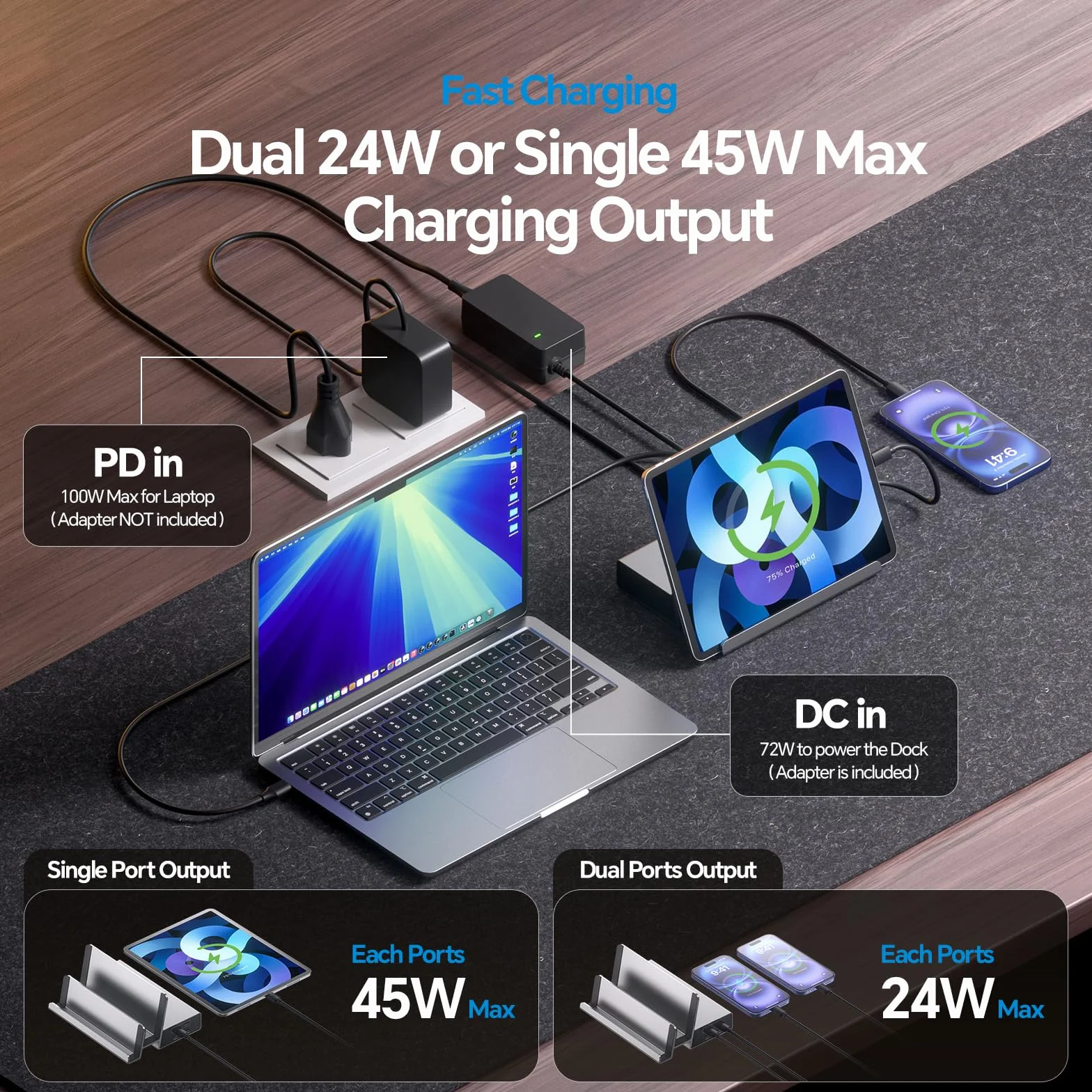 19 w 1 Triple Display stacja dokująca z podwójnym stojakiem, 3HDMI + 2DP4K, PD100W | PULWTOP Stacja dokująca do laptopa, 3 monitory z Ethernet, 10 Gbit/s USB-C/A, do MacOS i Windows (wymagane sterowniki)