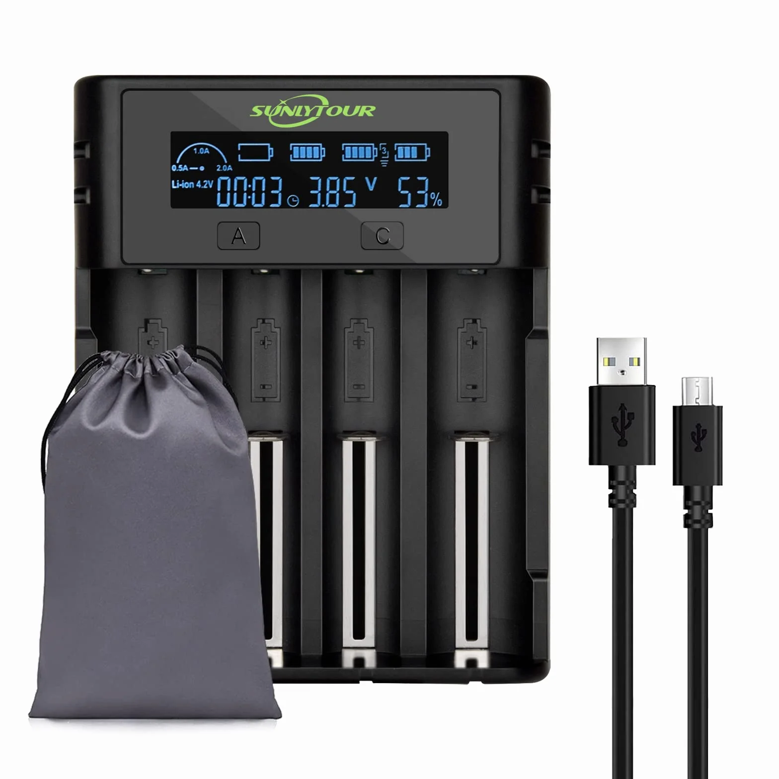 Premium 4 Gniazda 21750 21700 Ładowarka do baterii,SUNLYTOUR 4 Gniazda 18650 Ładowarka do baterii 21700 Ładowarka do 20700 22700 22650 26650 26700 16340 (RCR123) Ni-MH AA Ładowarka z płytą ochronną PCB