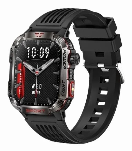 Dla Huawei Smart Watch dla Xiaomi wojskowy GPS inteligentny zegarek męski latarka kompas wodoodporny zewnętrzny sportowy tracker połączenia Bluetooth inteligentny zegarek (czarny silikonowy