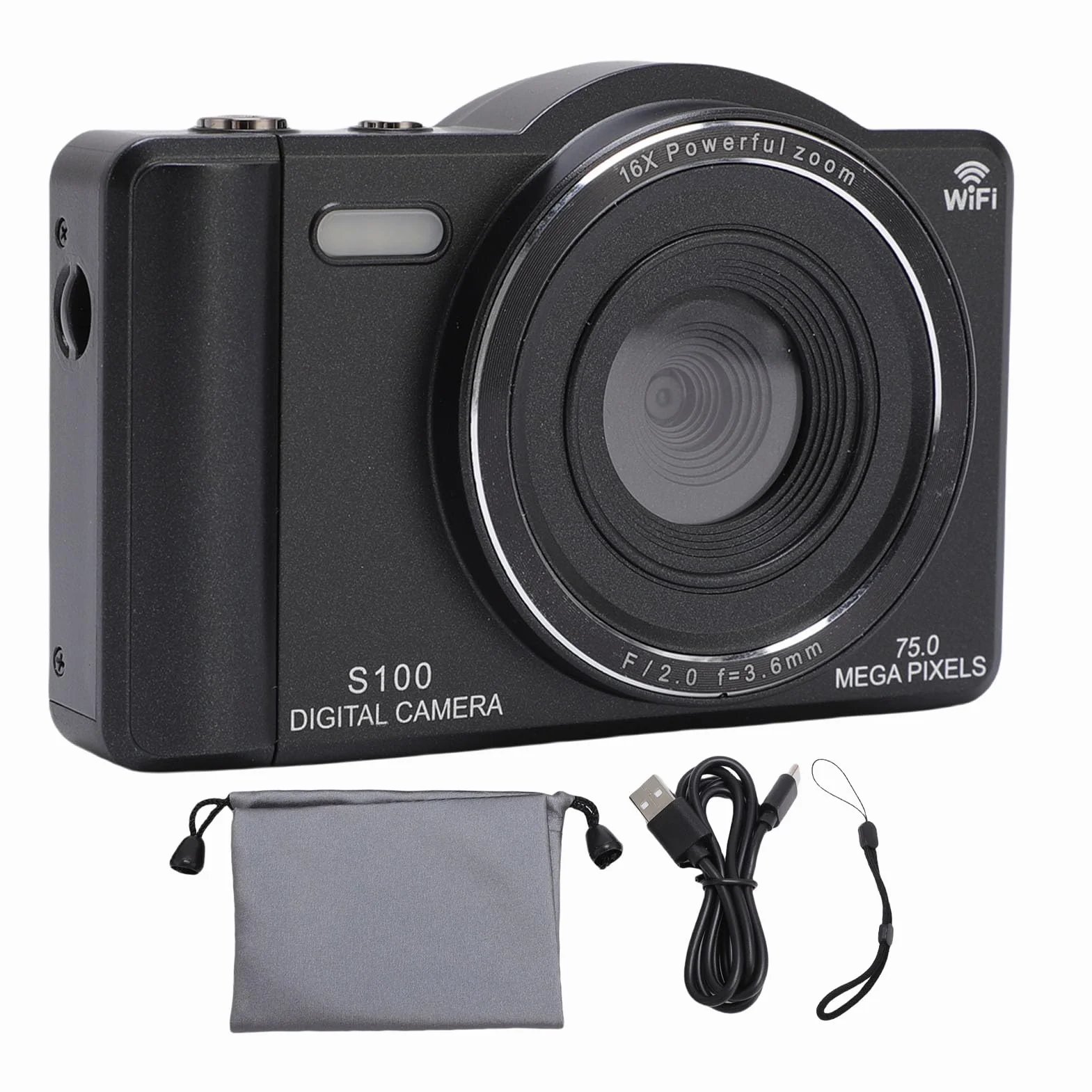 Bewinner Aparat Cyfrowy 4K do Fotografii, Aparat Vlogging 75MP z 2,8 -calowym Ekranem Dotykowym, 16x Cyfrowy Zoom, Kamery Wi -Fi Autofocus z lampą błyskową do Portretu Krajobrazu Podróży (64GB)