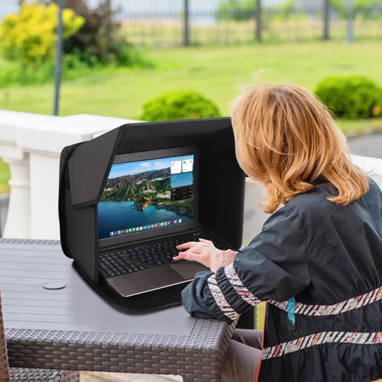 Osłona przeciwsłoneczna na laptopa 35.6 cm, składana osłona prywatności na laptopa, wielofunkcyjna torba na laptopa, blokuje światło słoneczne, do użytku na zewnątrz, podróży, biura, ciemnoszary